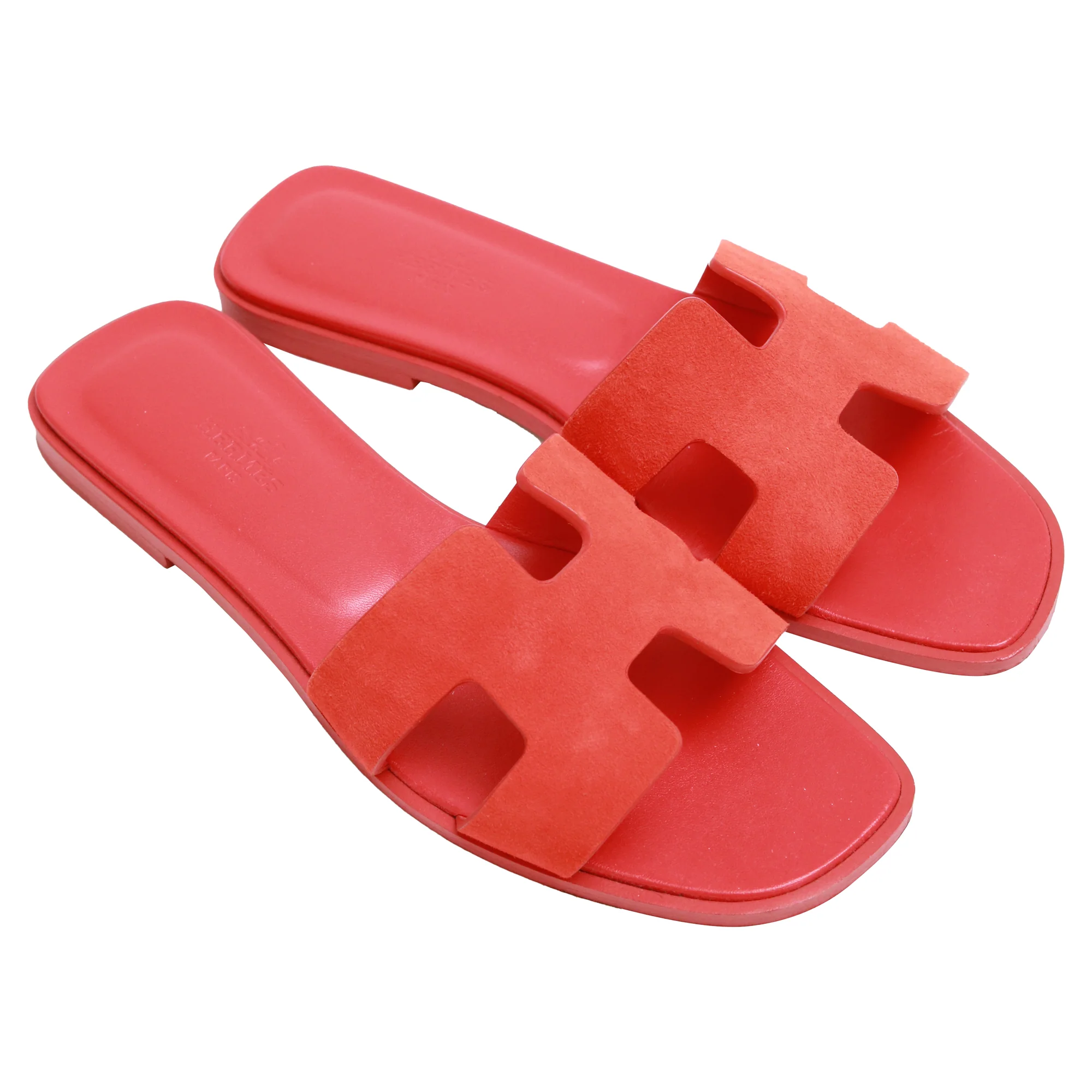 Women's Hermès Oran Sandals in Orange Suede - Image 4