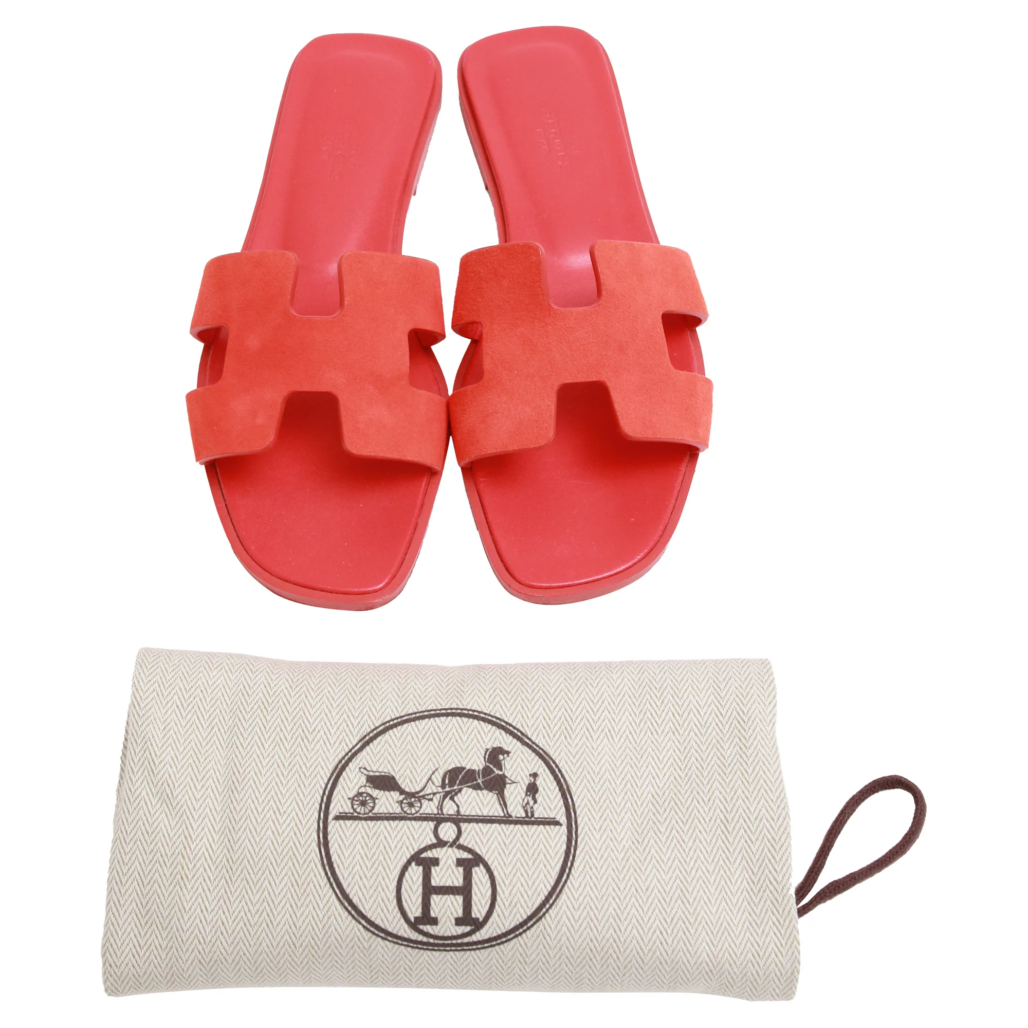 Women's Hermès Oran Sandals in Orange Suede - Image 8