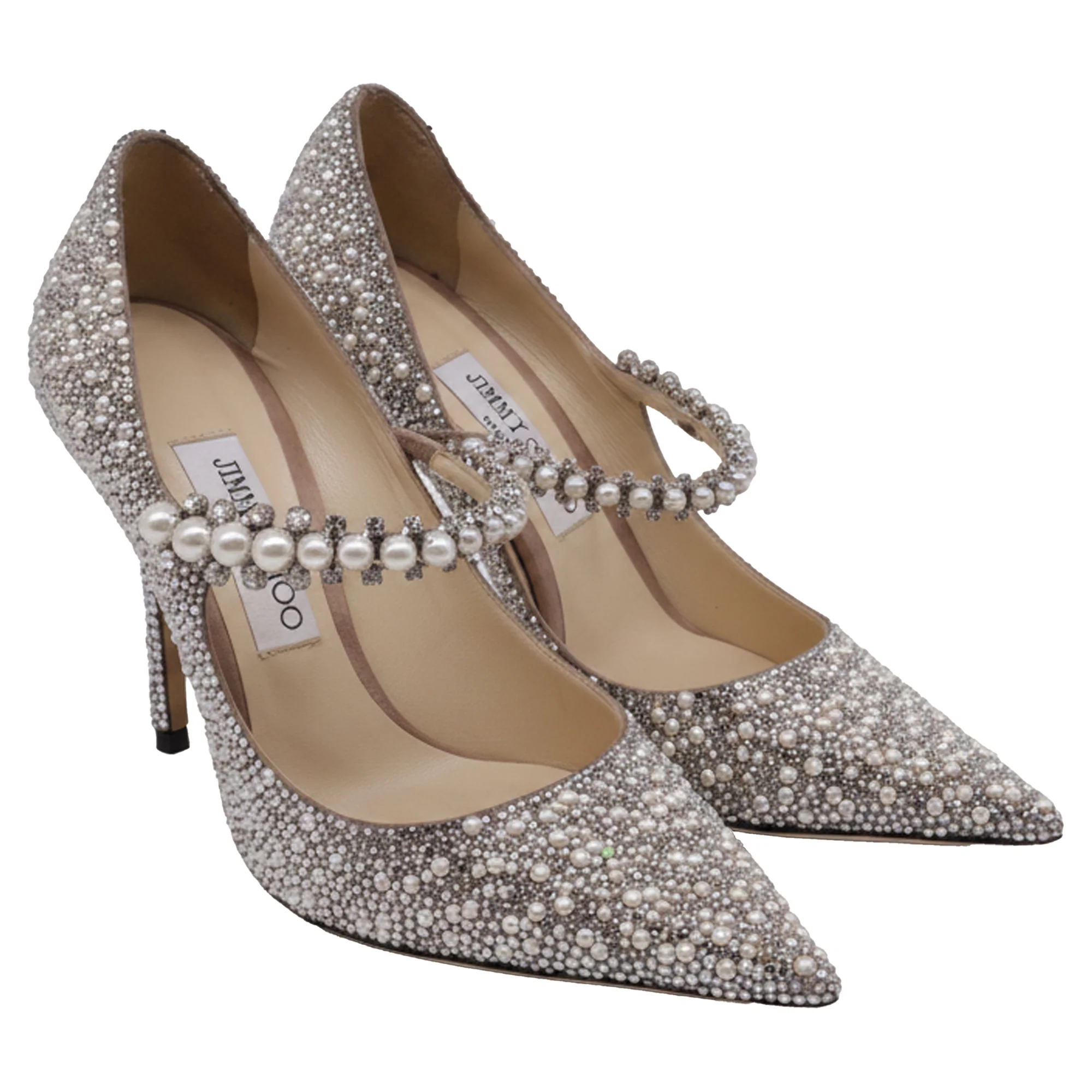 Women's Jimmy Choo Baily 100 Crystal and Pearl Embellishmed Pumps in Silver Pearl - Image 3
