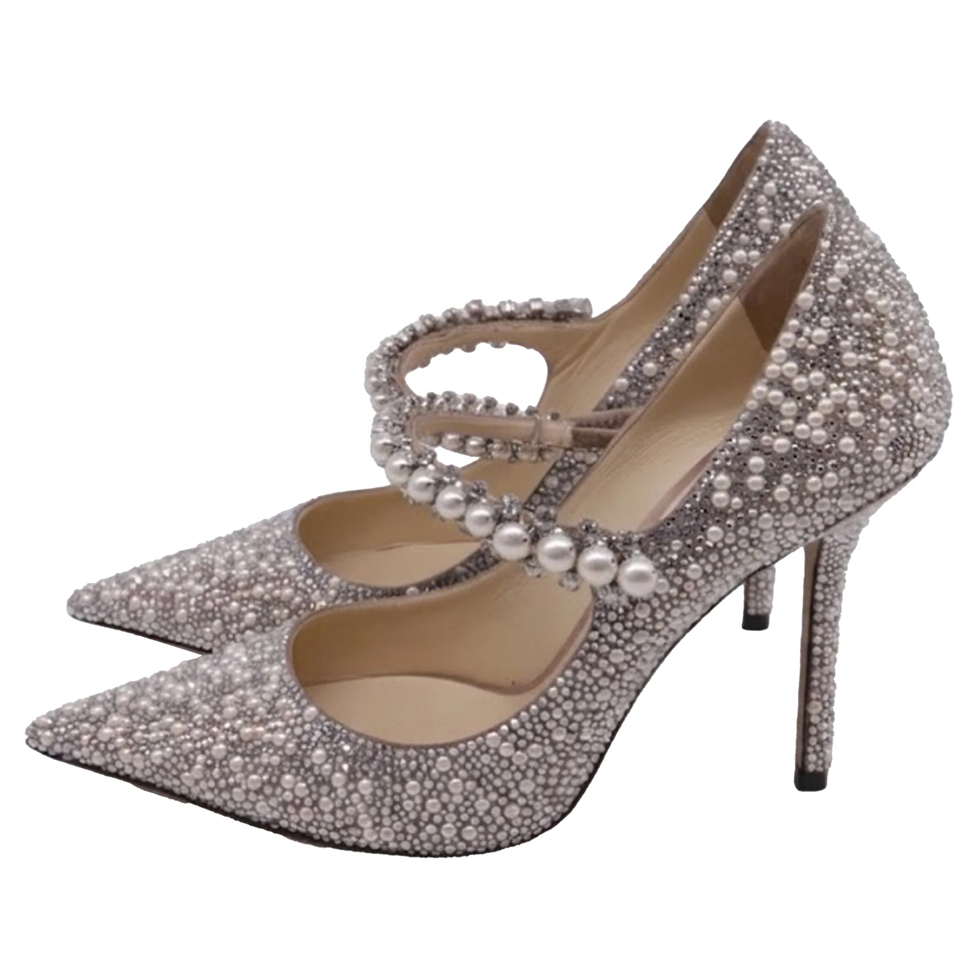 Women's Jimmy Choo Baily 100 Crystal and Pearl Embellishmed Pumps in Silver Pearl - Image 4