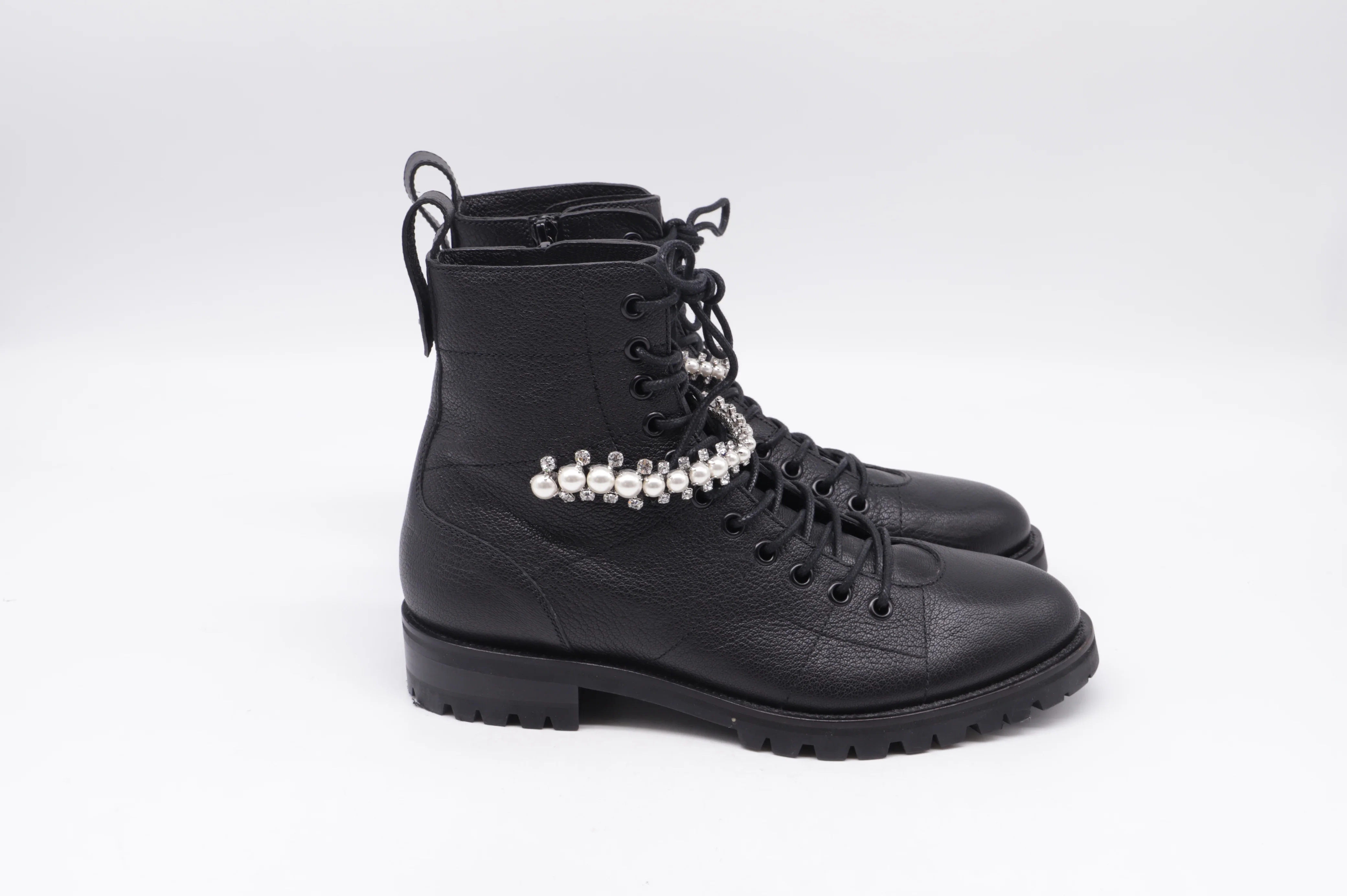 Women's Jimmy Choo Cruz Embellished Combat Boots in Black Leather - Image 10