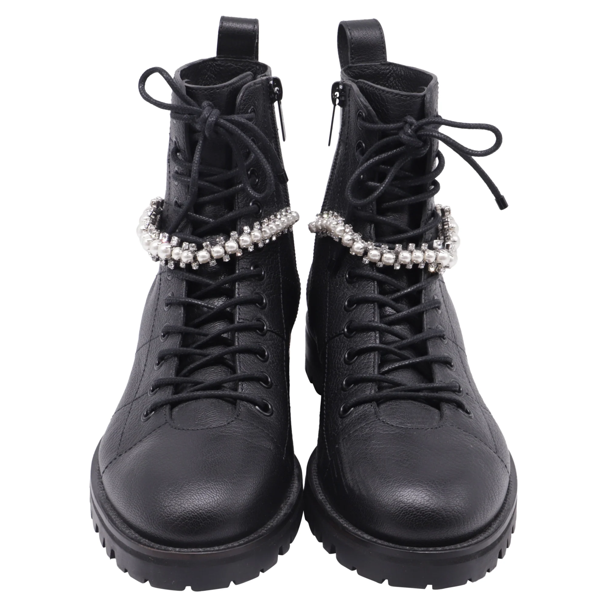Women's Jimmy Choo Cruz Embellished Combat Boots in Black Leather - Image 2