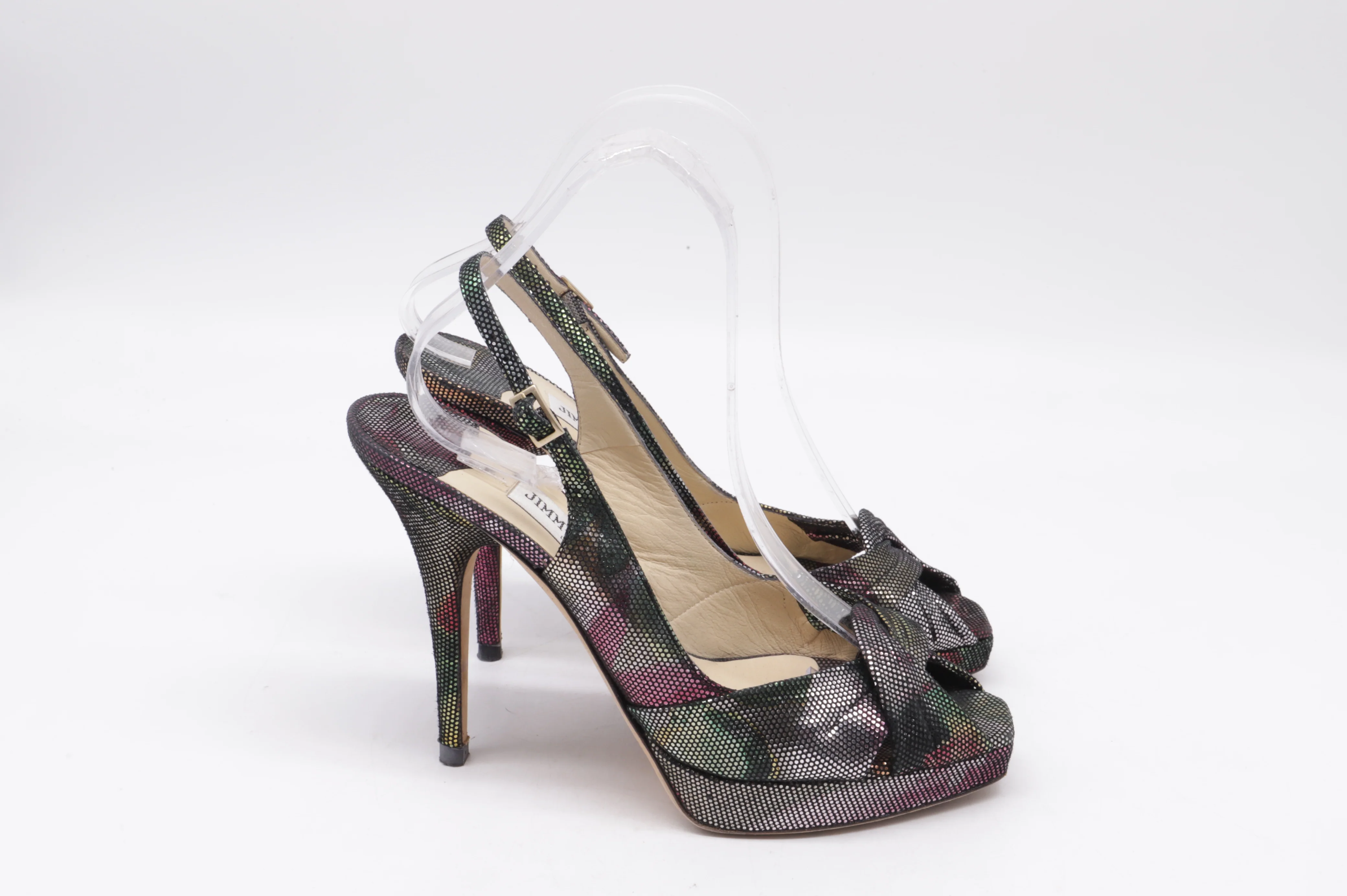 Women's Jimmy Choo Glittered Slingback Peep-Toe Pumps in Multicolor Suede - Image 9