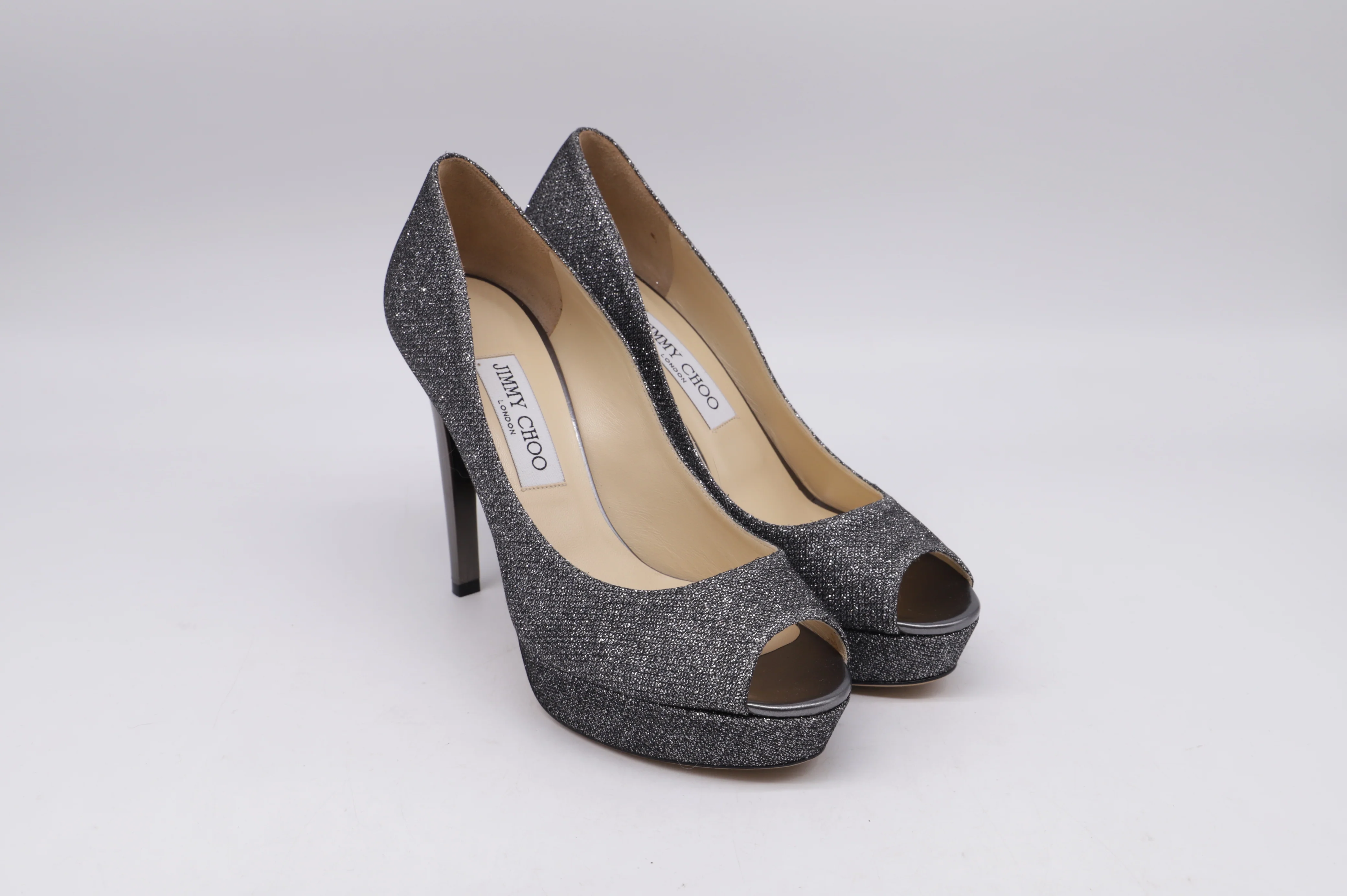 Women's Jimmy Choo Peep-Toe Pumps in Grey Glitter - Image 10