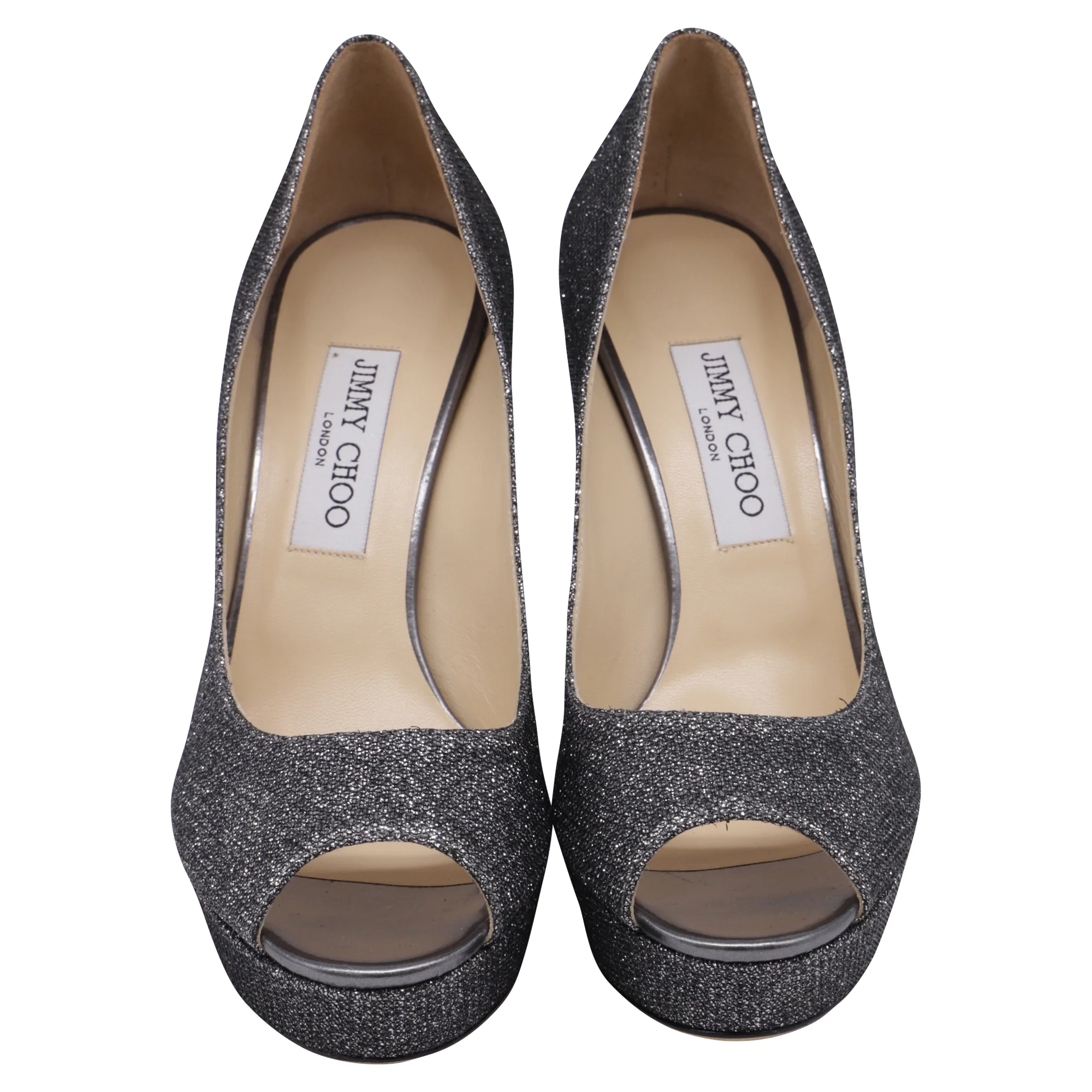 Women's Jimmy Choo Peep-Toe Pumps in Grey Glitter - Image 2