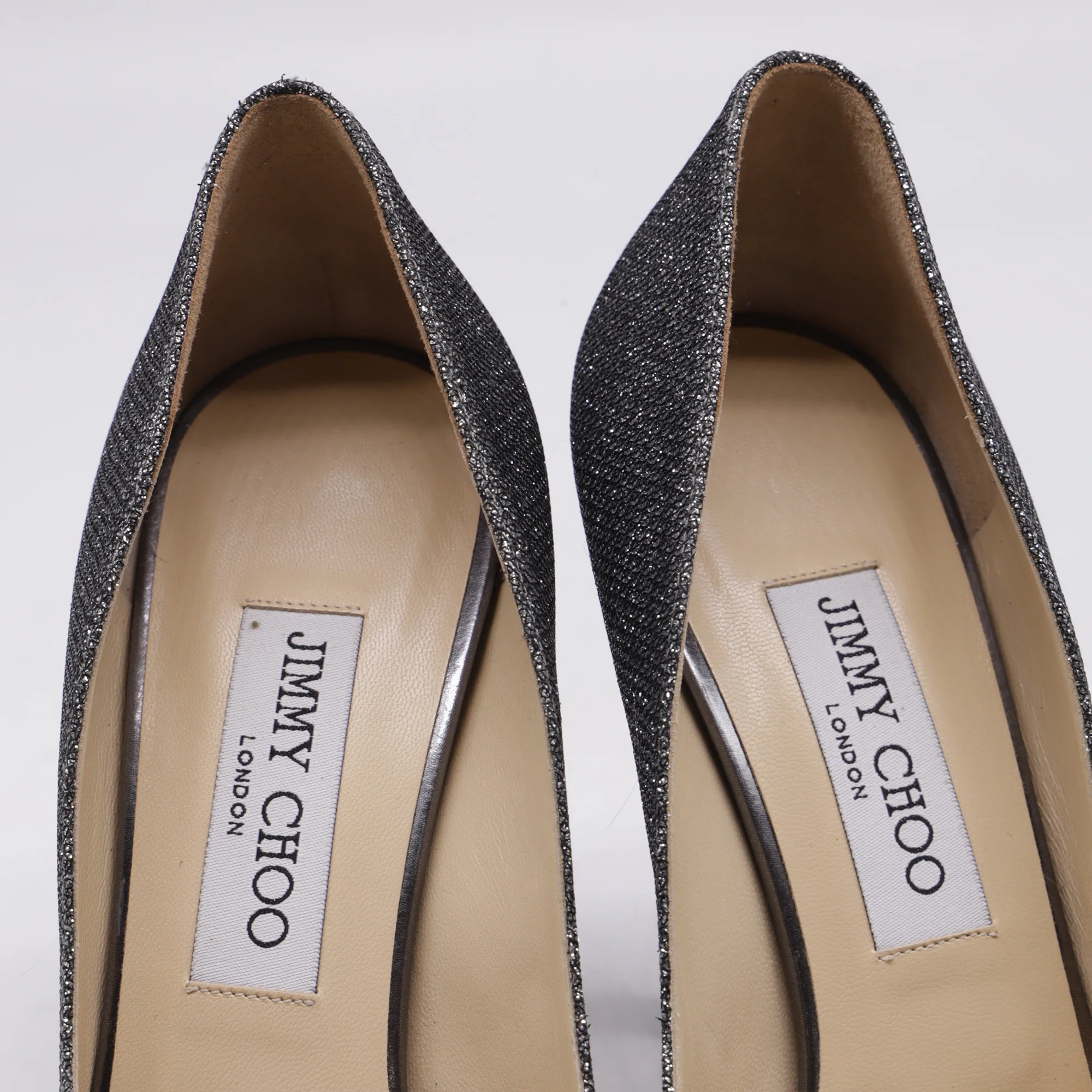 Women's Jimmy Choo Peep-Toe Pumps in Grey Glitter - Image 8