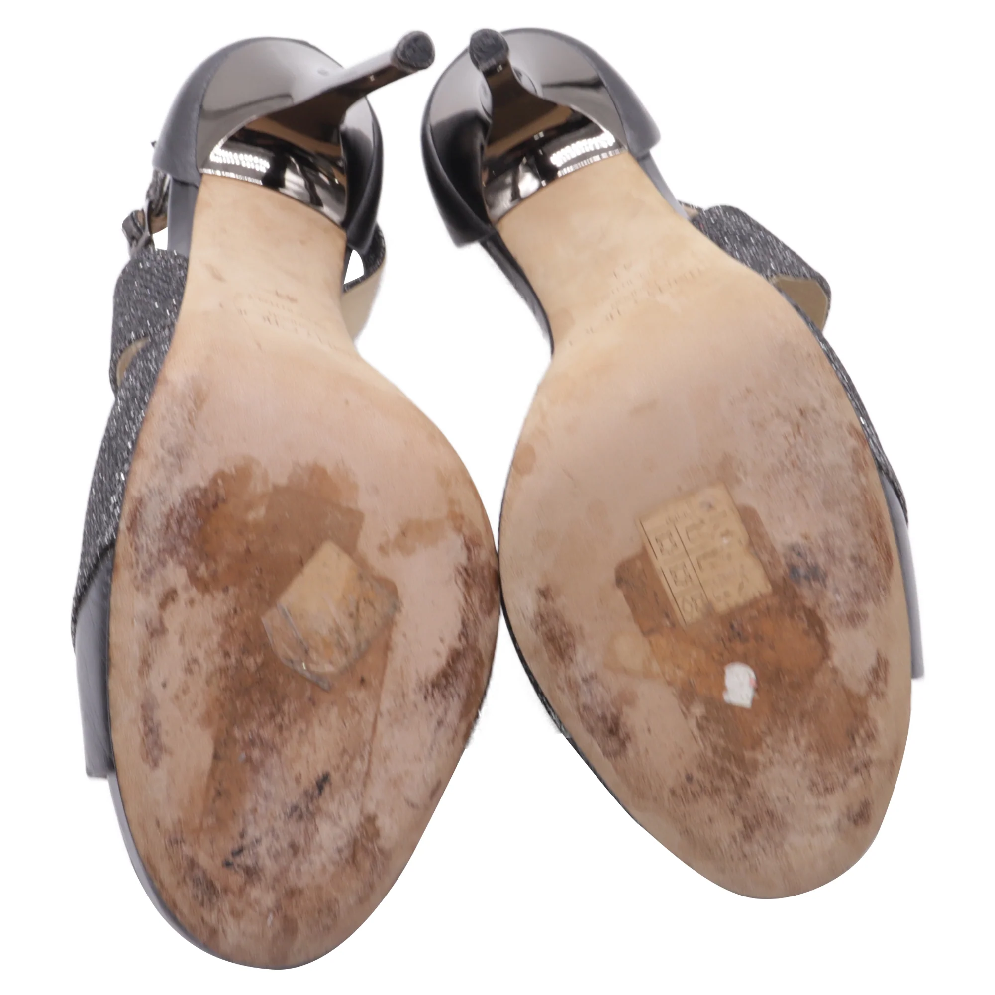 Women's Jimmy Choo Tyne Glittered Sandal Heels in Grey Leather - Image 7