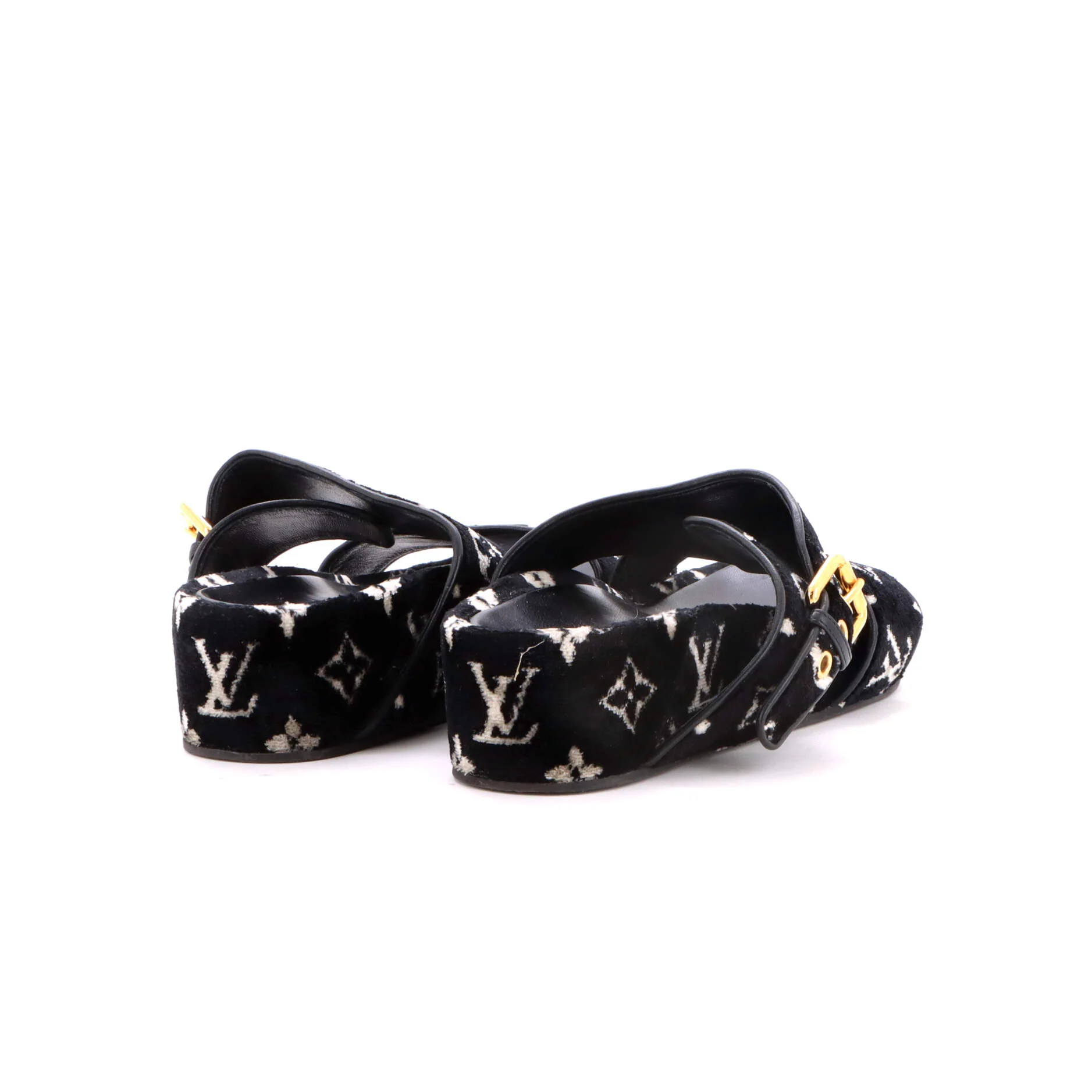 Women's Flatform Mule Sandals Monogram Velvet - Image 3