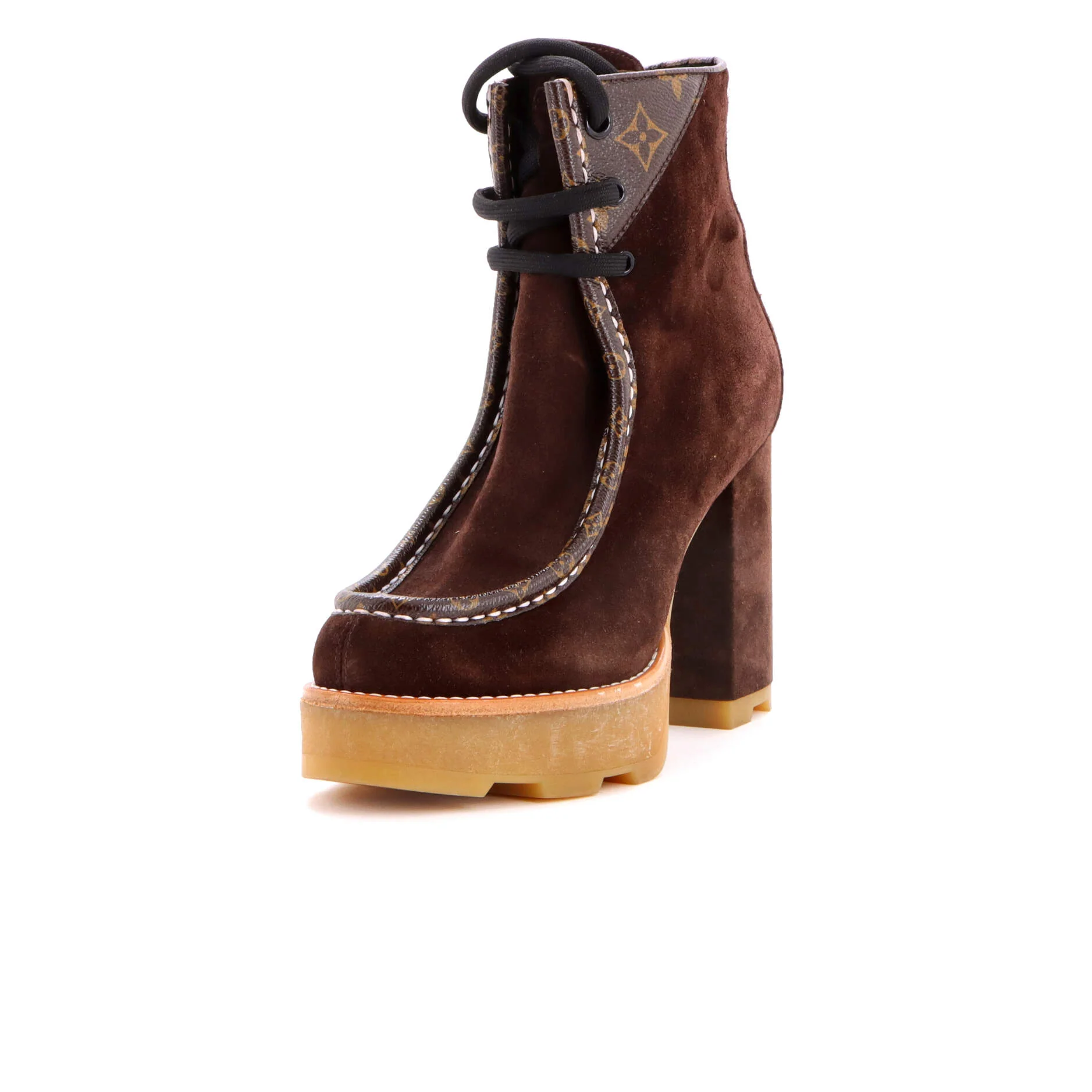 Women's LV Beaubourg Heeled Combat Boots Suede with Monogram Canvas
