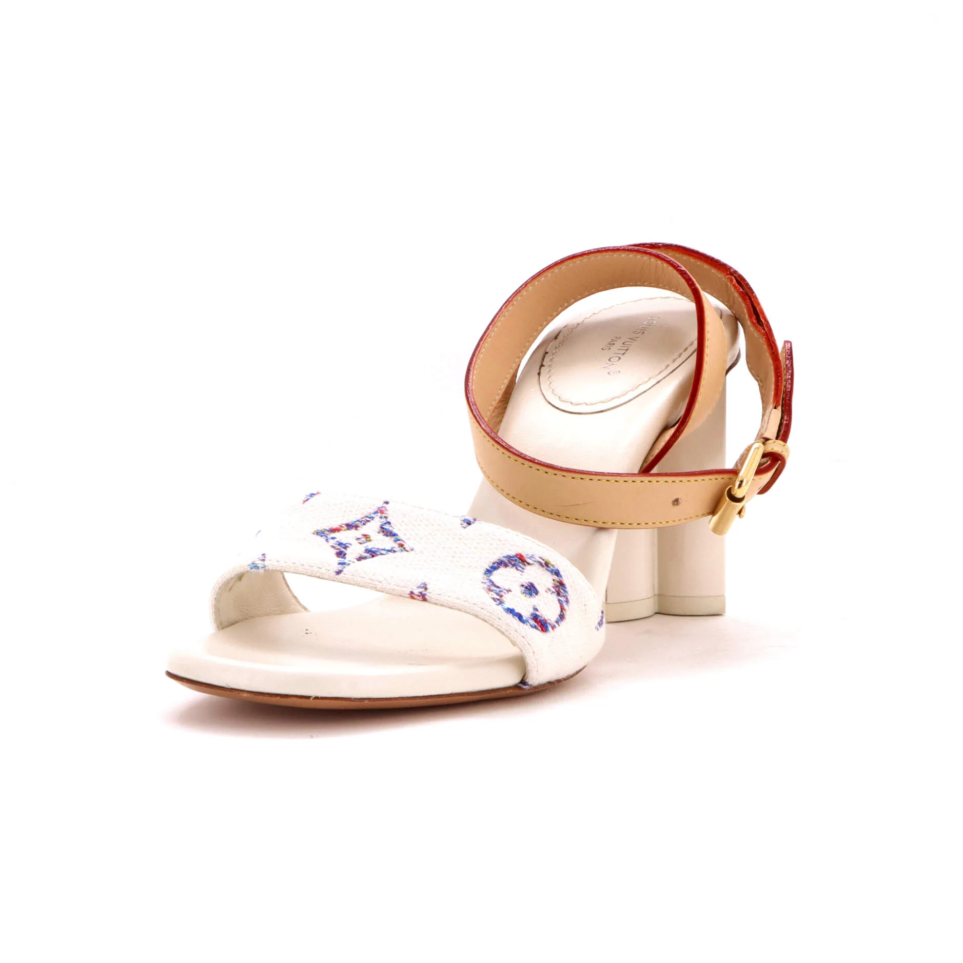 Women's Silhouette Heeled Sandals Leather and Monogram Tweed