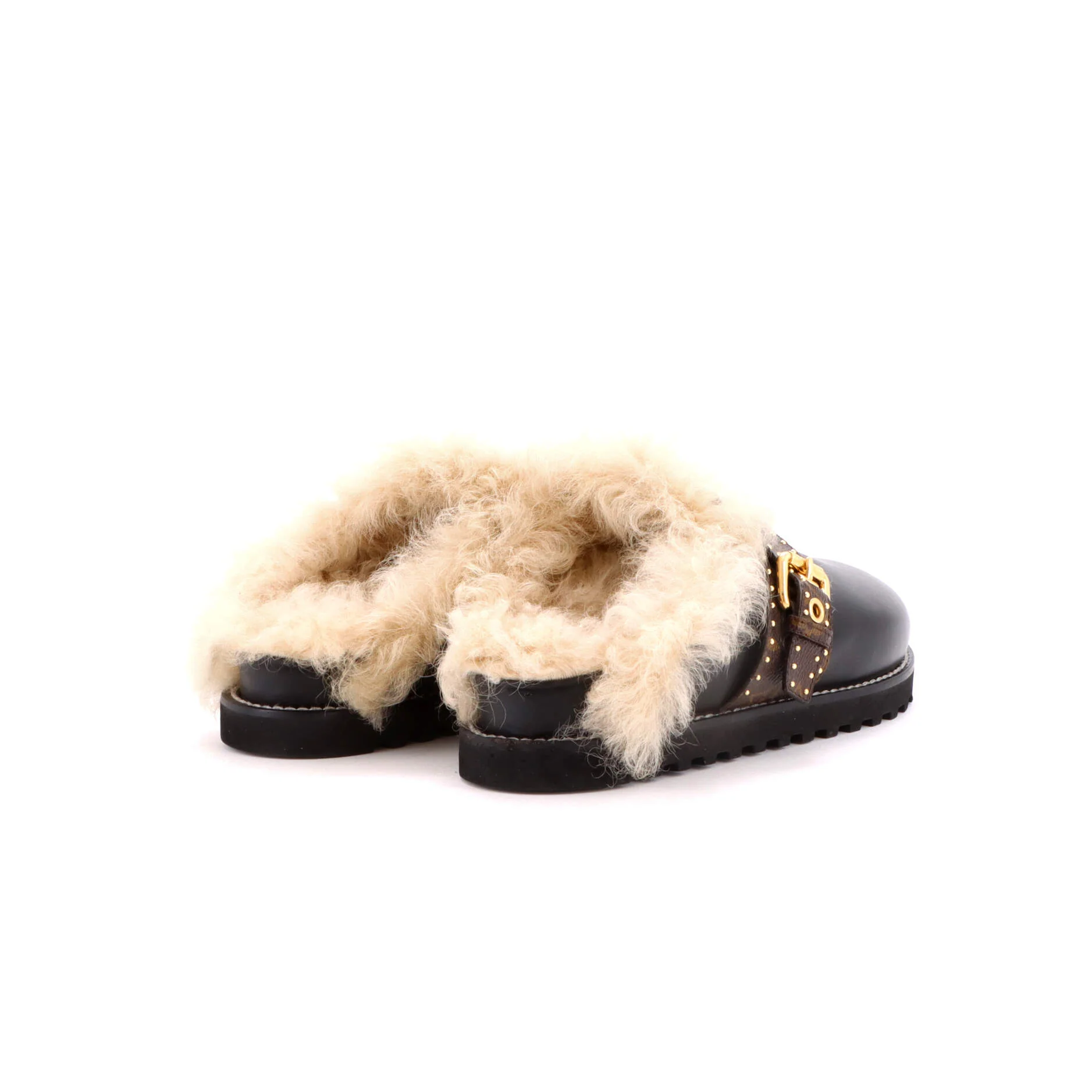 Women's Winterbreak Clog Mules Leather with Monogram Canvas and Shearling - Image 3