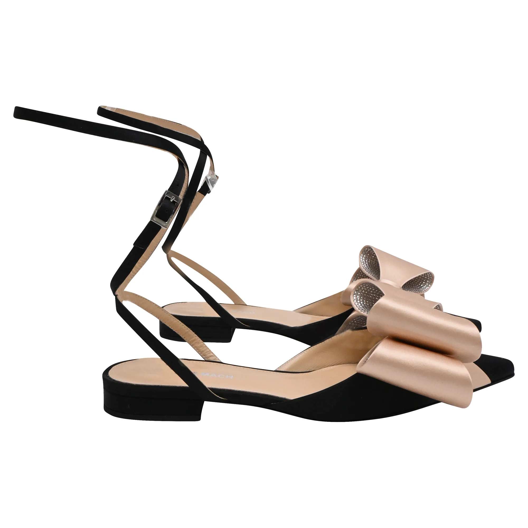 Women's Mach & Mach Le Cadeau Wrap Strap Ballet Flats in Black Suede