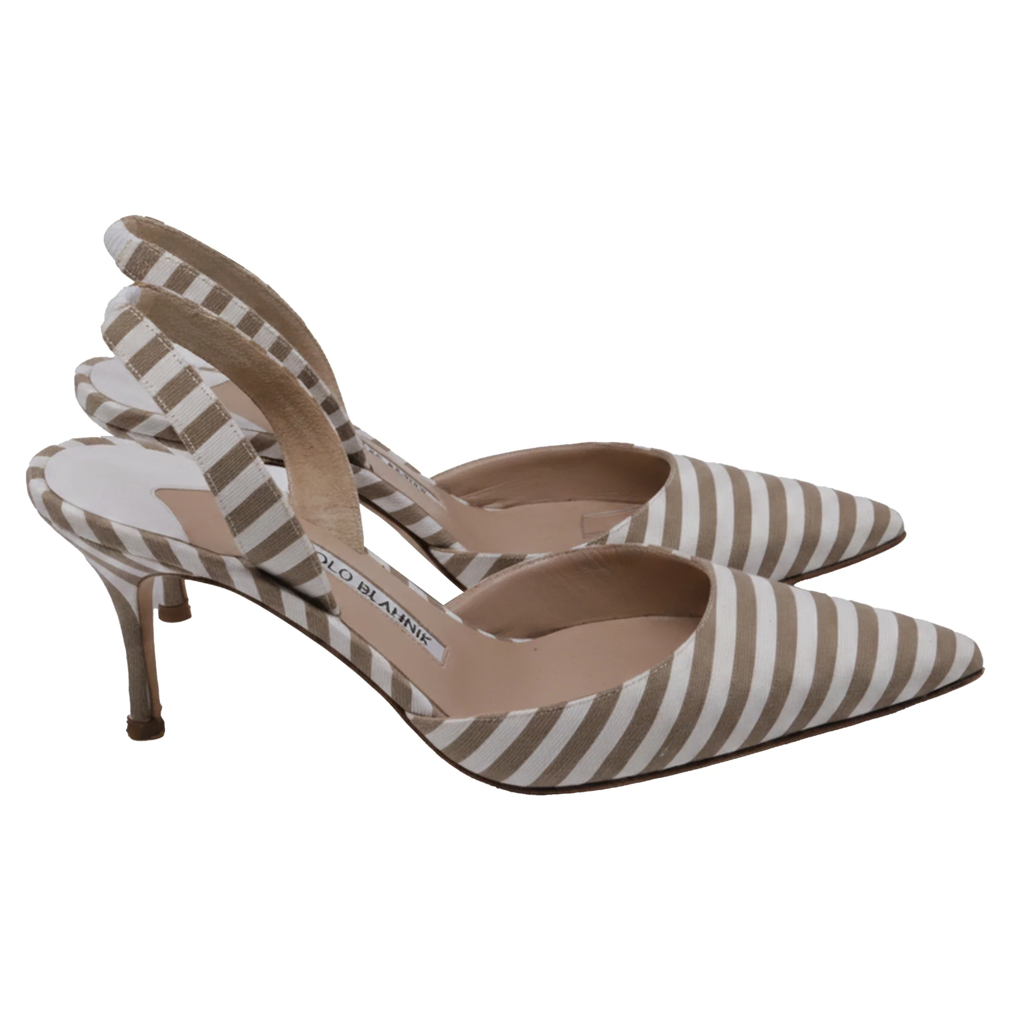 Women's Manolo Blahnik Carolyne Pointy Toe Slingback Pumps in Beige Canvas