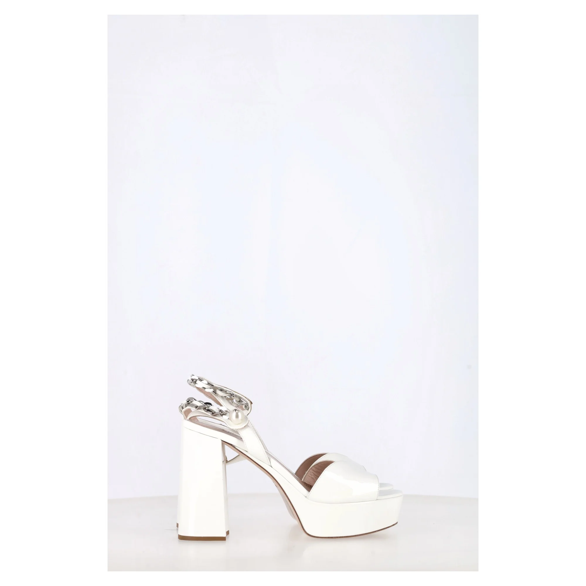 Women's Miu Miu Platform Ankle-Strap Sandals in White Patent Leather - Image 7