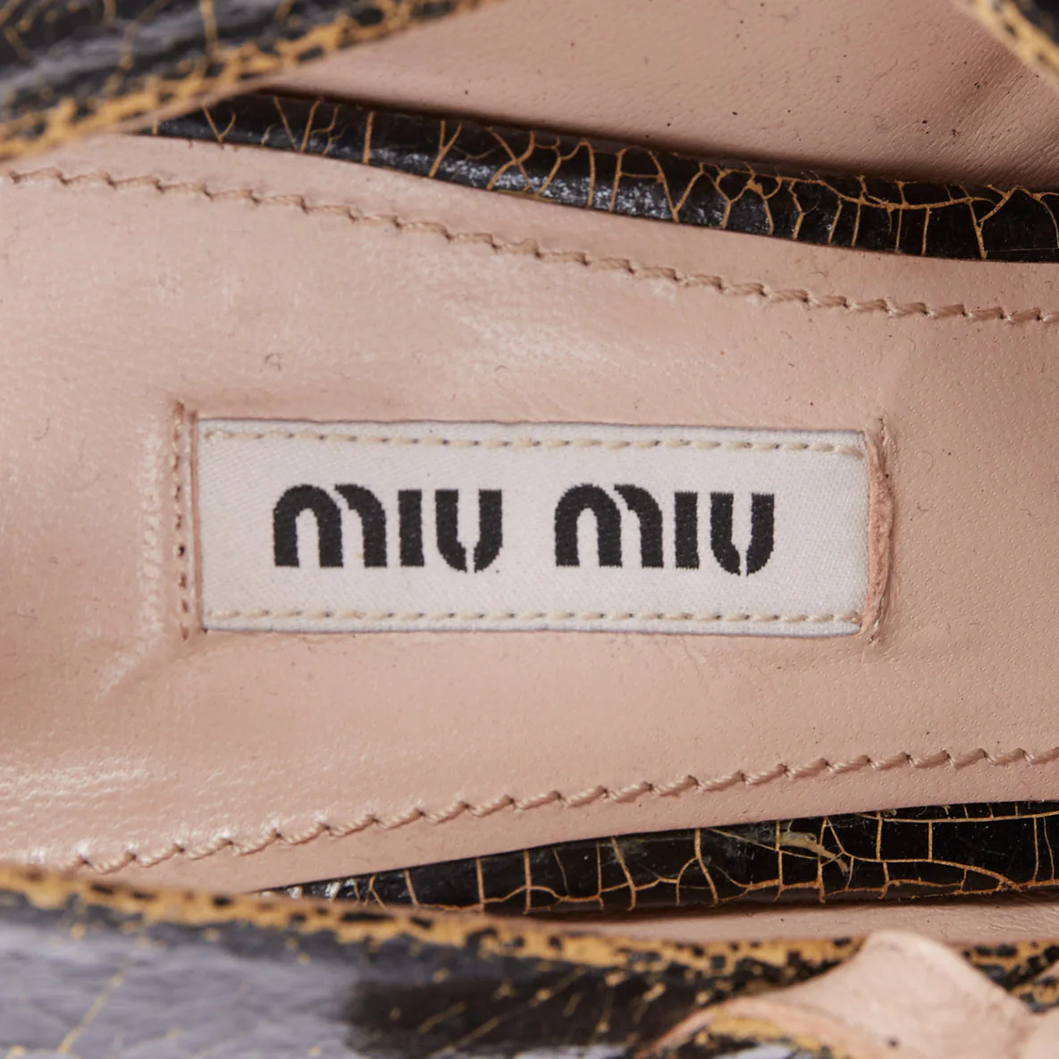 Women's MIU MIU dark brown cracked effect leather triple strap platform heels EU37 - Image 9