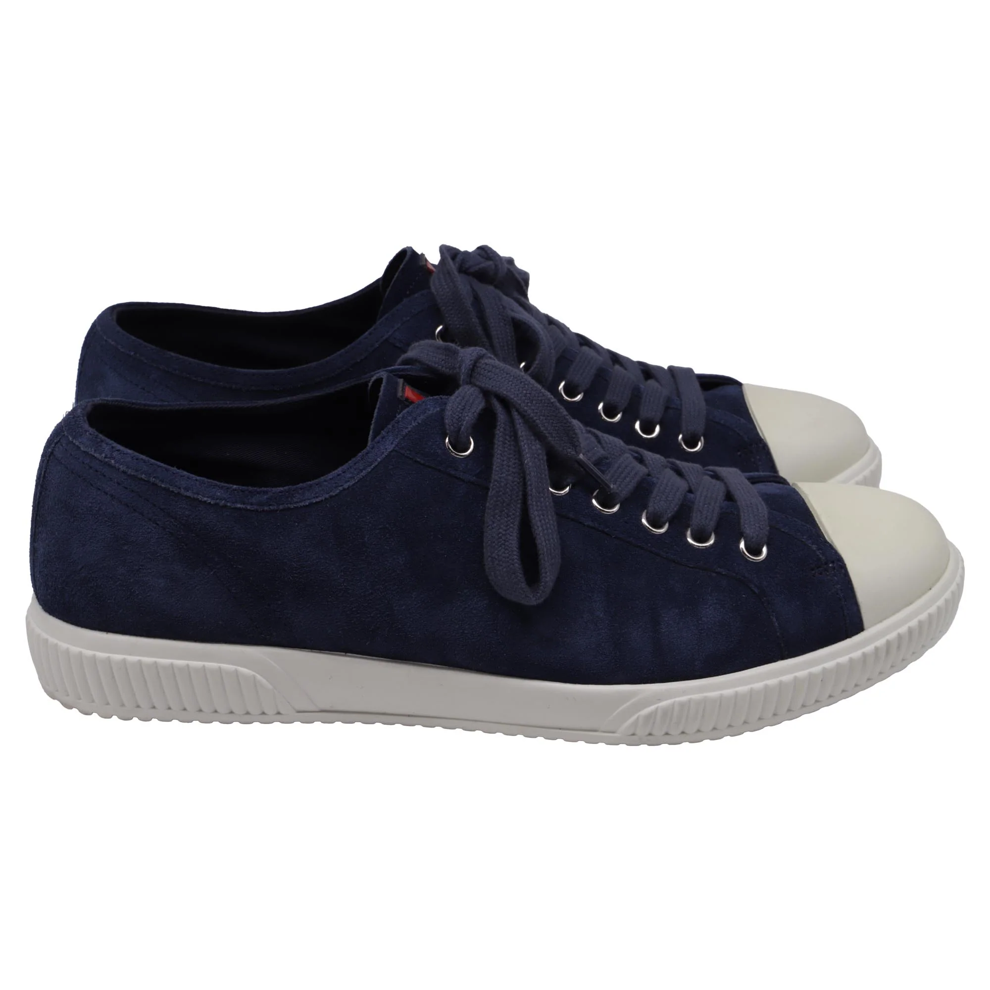 Men's  Prada Sport Cap-Toe Low-Top Sneakers in Nay Blue Suede