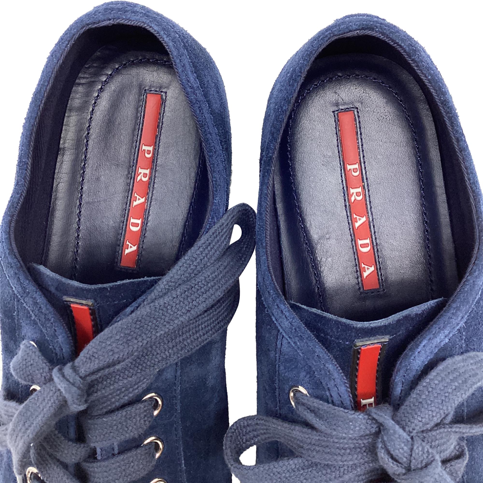 Men's  Prada Sport Cap-Toe Low-Top Sneakers in Nay Blue Suede - Image 10