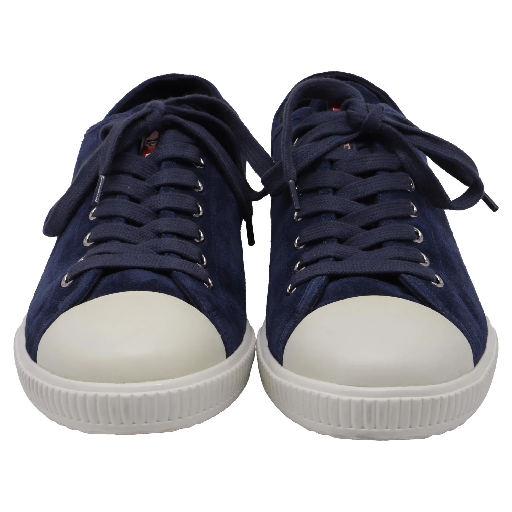 Men's  Prada Sport Cap-Toe Low-Top Sneakers in Nay Blue Suede - Image 2