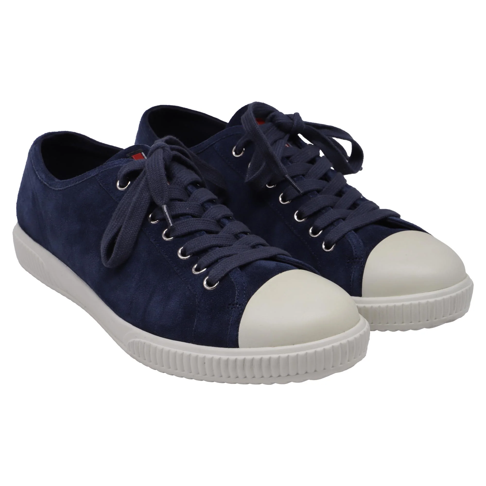 Men's  Prada Sport Cap-Toe Low-Top Sneakers in Nay Blue Suede - Image 3