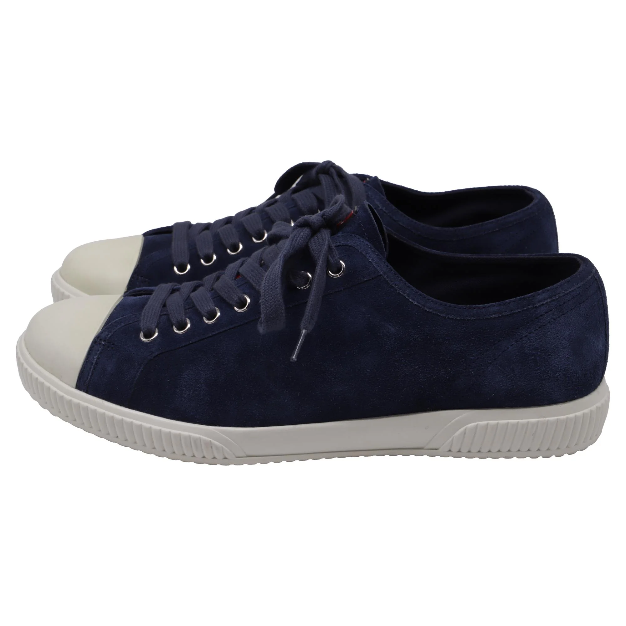 Men's  Prada Sport Cap-Toe Low-Top Sneakers in Nay Blue Suede - Image 4
