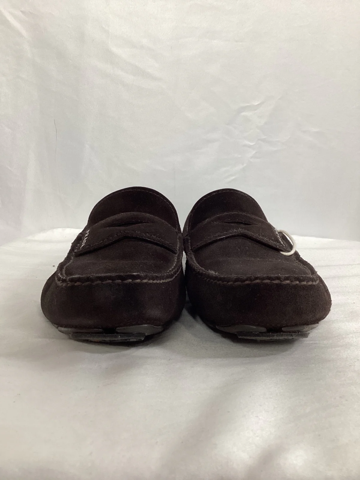 Men's Prada Logo Penny Driver Loafers in Brown Suede - Image 10