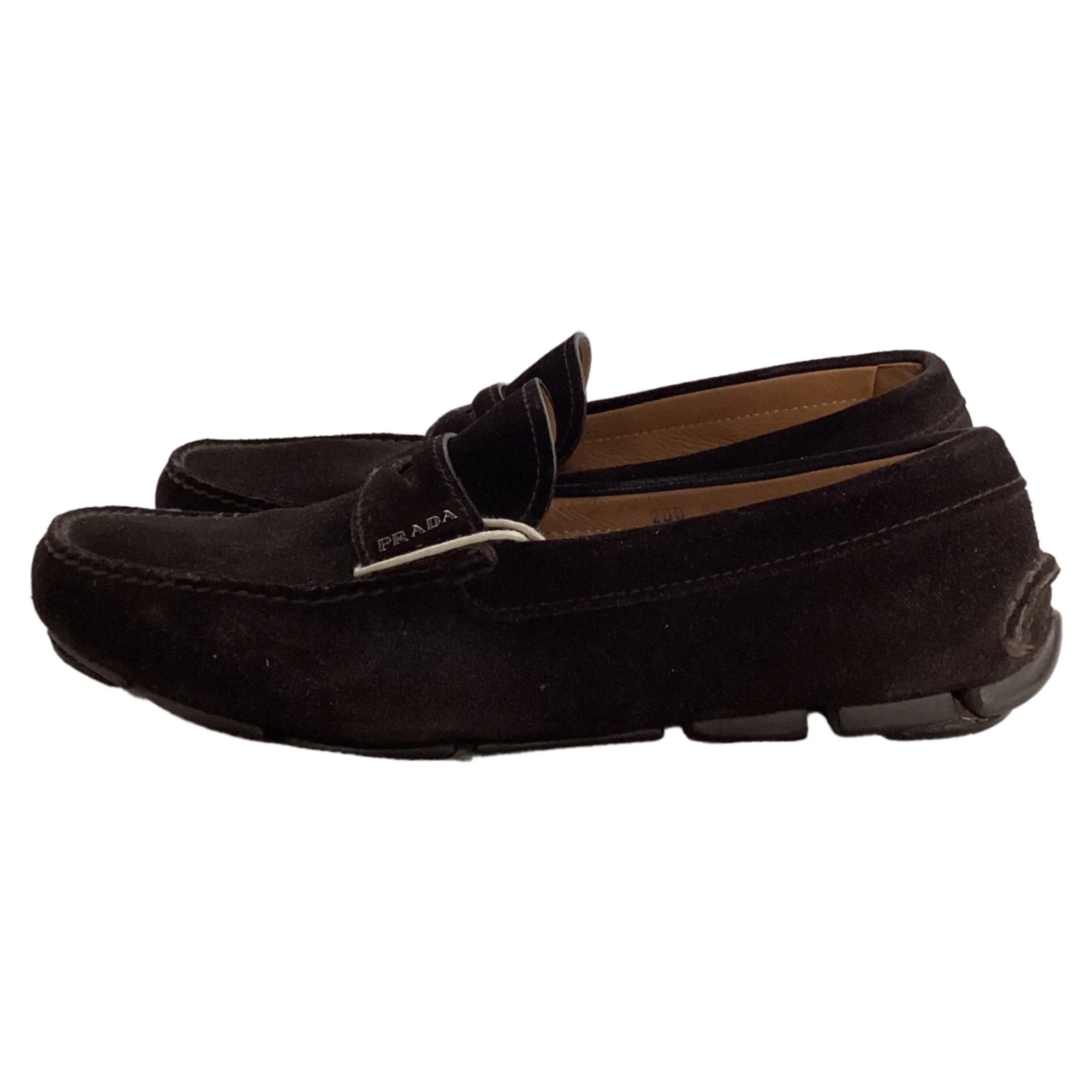 Men's Prada Logo Penny Driver Loafers in Brown Suede - Image 5