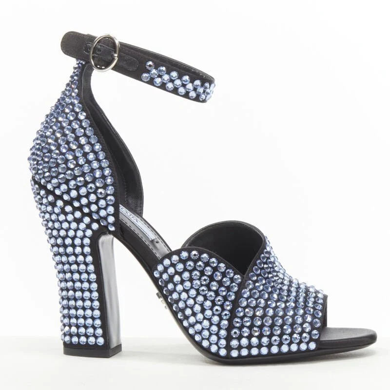 Women's PRADA 2019 blue crystal diamond encrusted chunky heel EU35.5