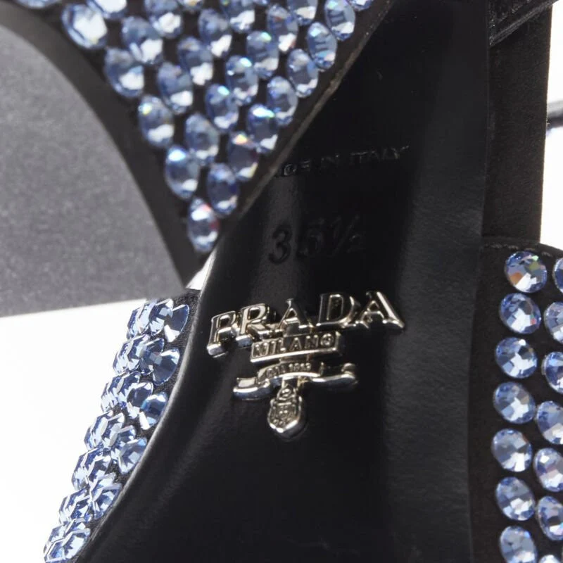 Women's PRADA 2019 blue crystal diamond encrusted chunky heel EU35.5 - Image 10