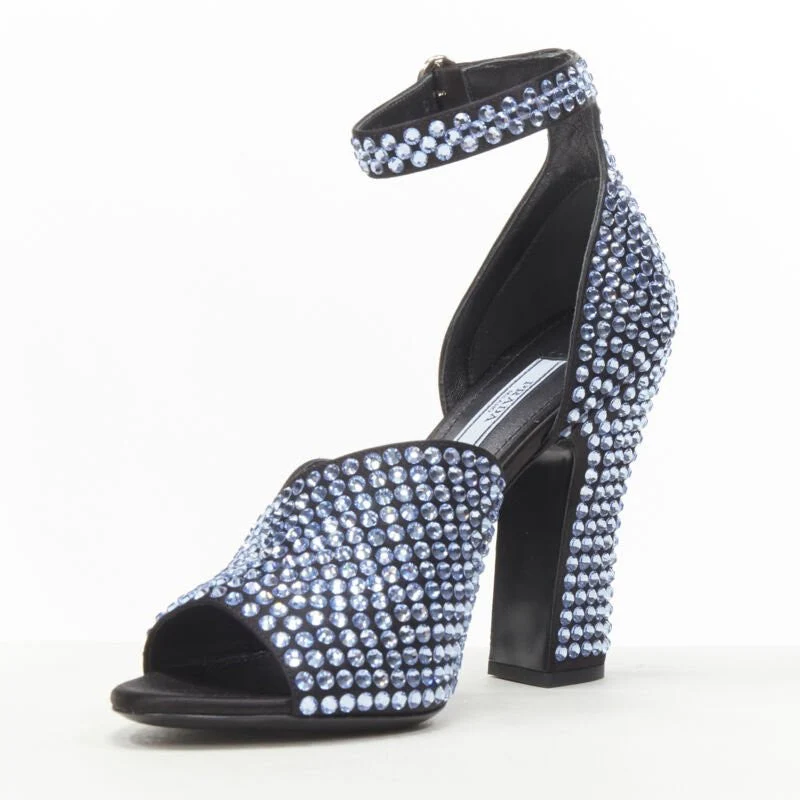 Women's PRADA 2019 blue crystal diamond encrusted chunky heel EU35.5 - Image 4