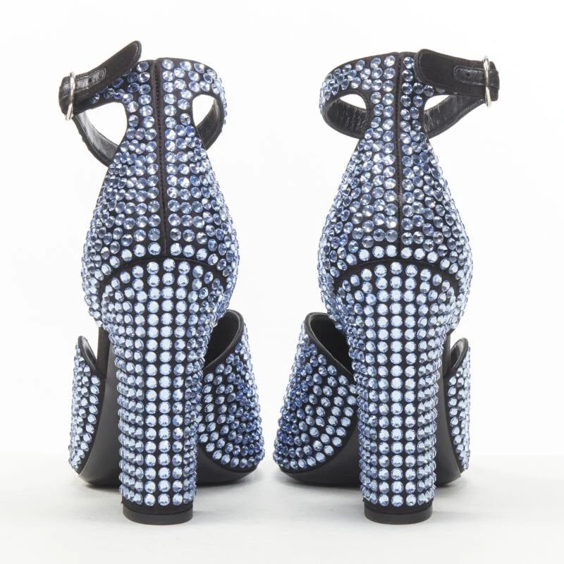 Women's PRADA 2019 blue crystal diamond encrusted chunky heel EU35.5 - Image 5