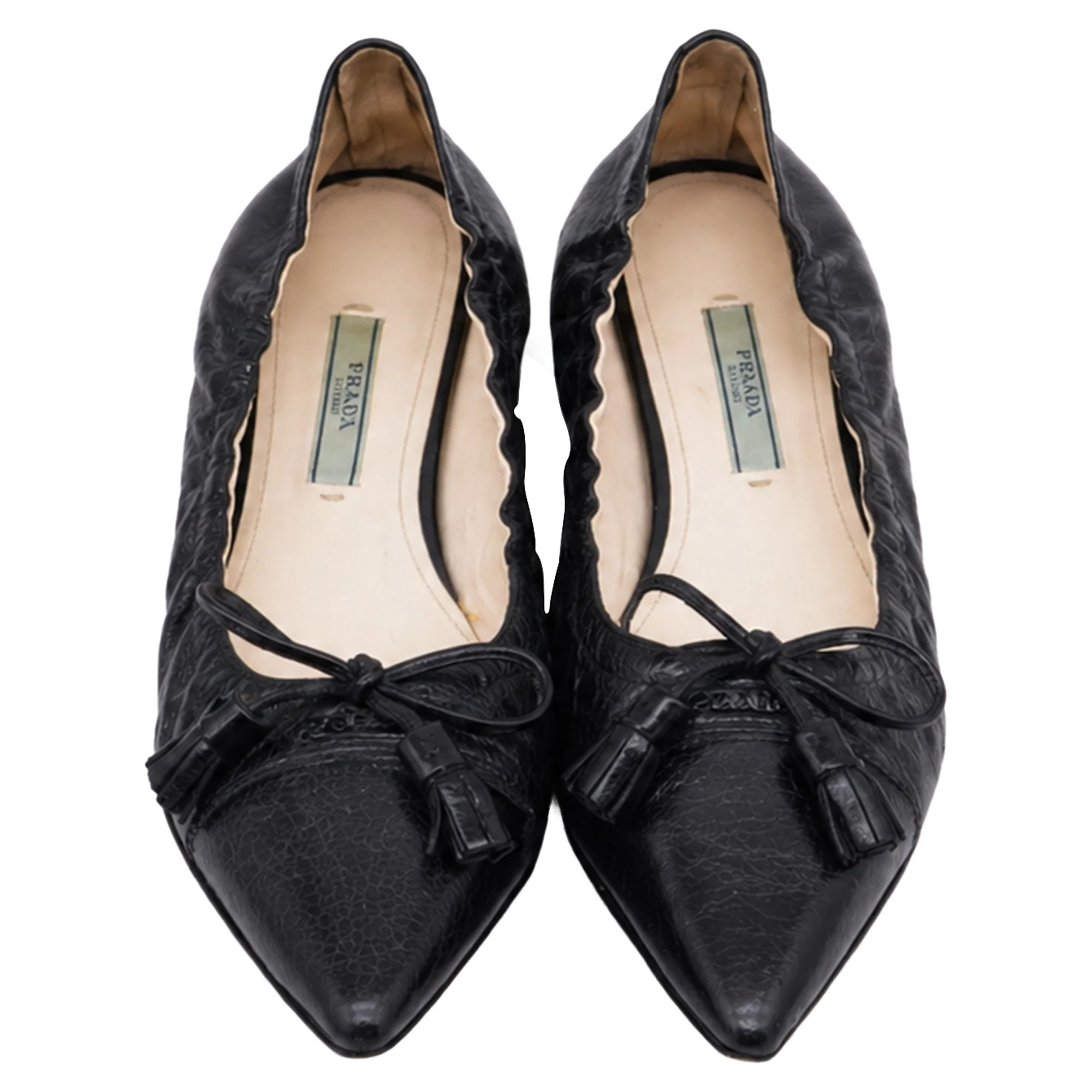 Women's Prada Bow Pointed-Toe Ballet Flats in Black Leather - Image 2