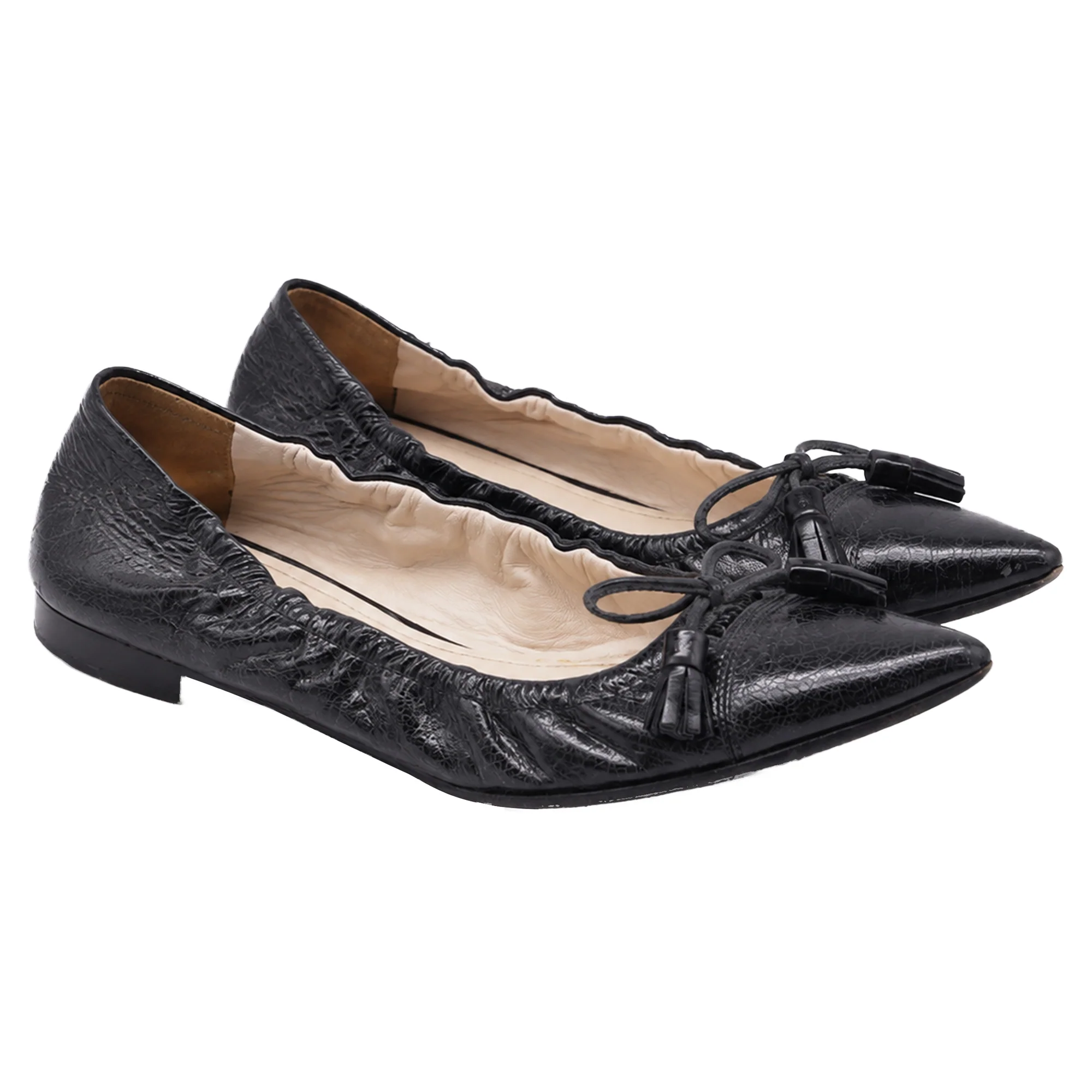 Women's Prada Bow Pointed-Toe Ballet Flats in Black Leather - Image 3