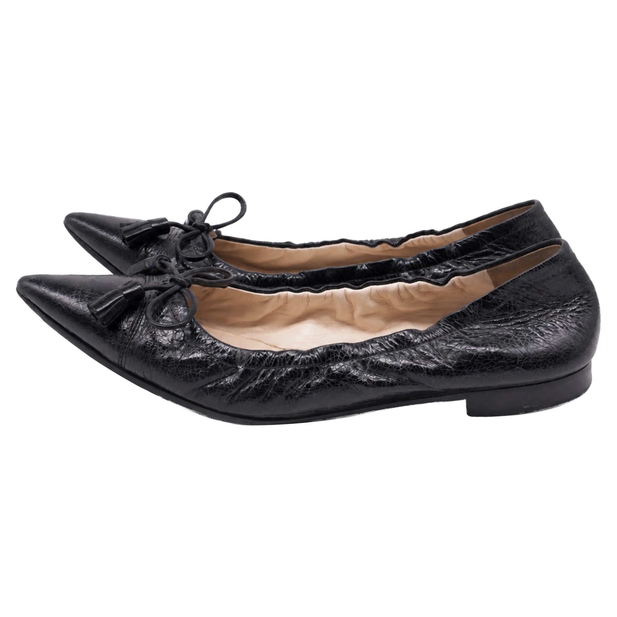 Women's Prada Bow Pointed-Toe Ballet Flats in Black Leather - Image 4
