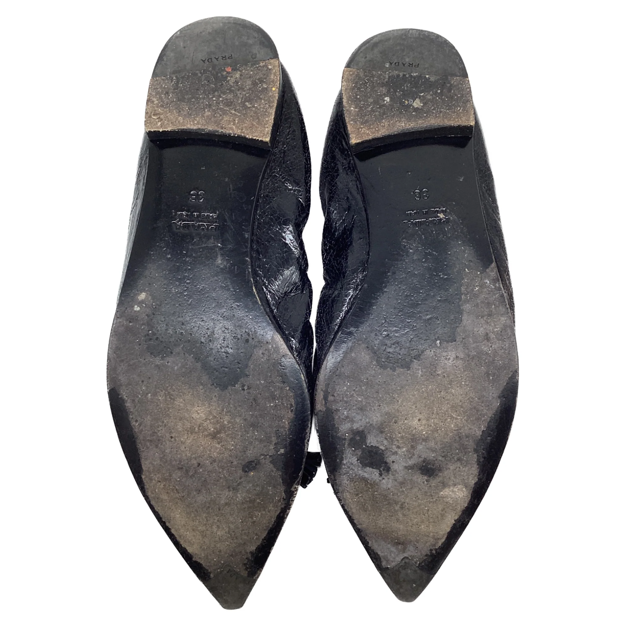 Women's Prada Bow Pointed-Toe Ballet Flats in Black Leather - Image 9