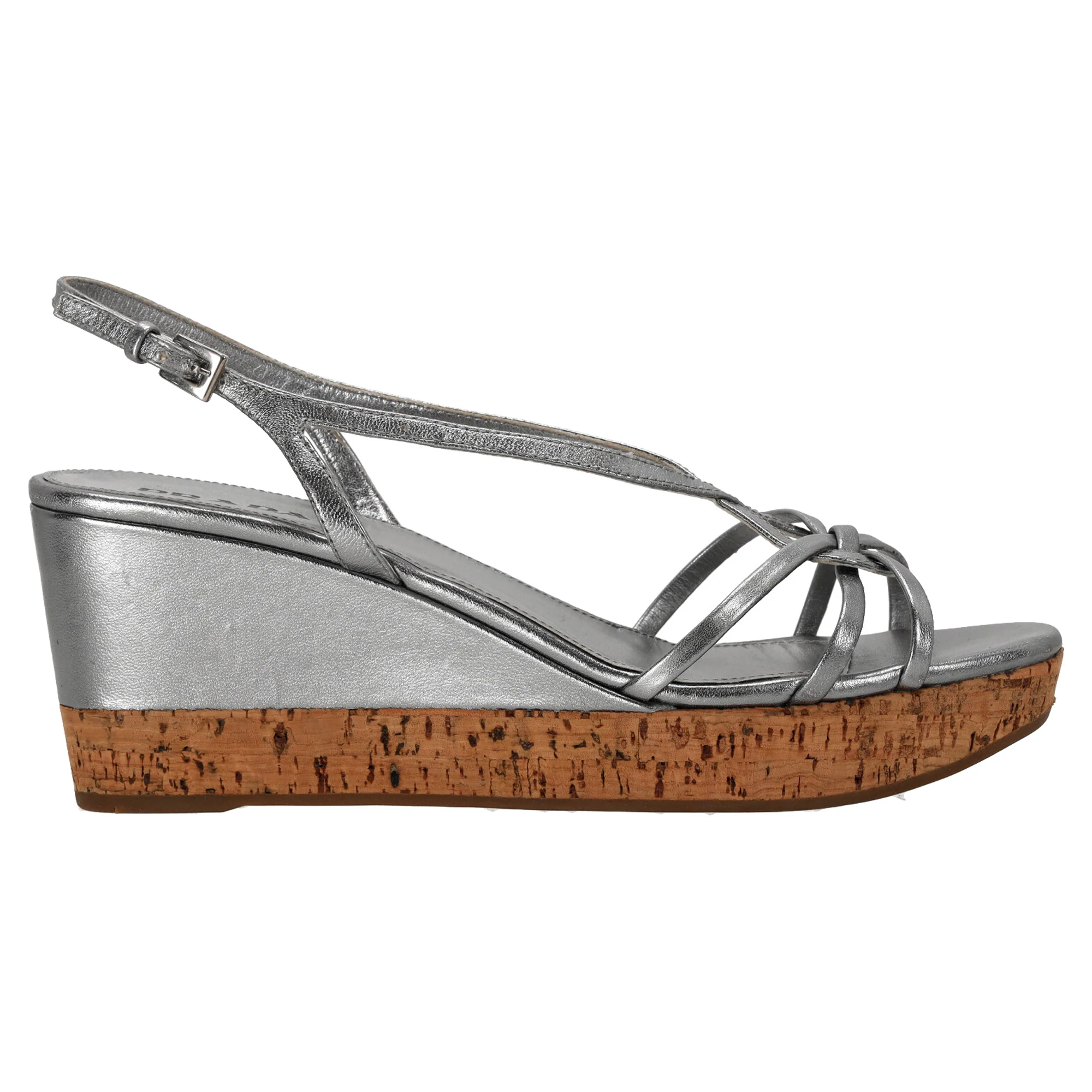 Women's Prada Platform Wedge Sandals in Silver Leather