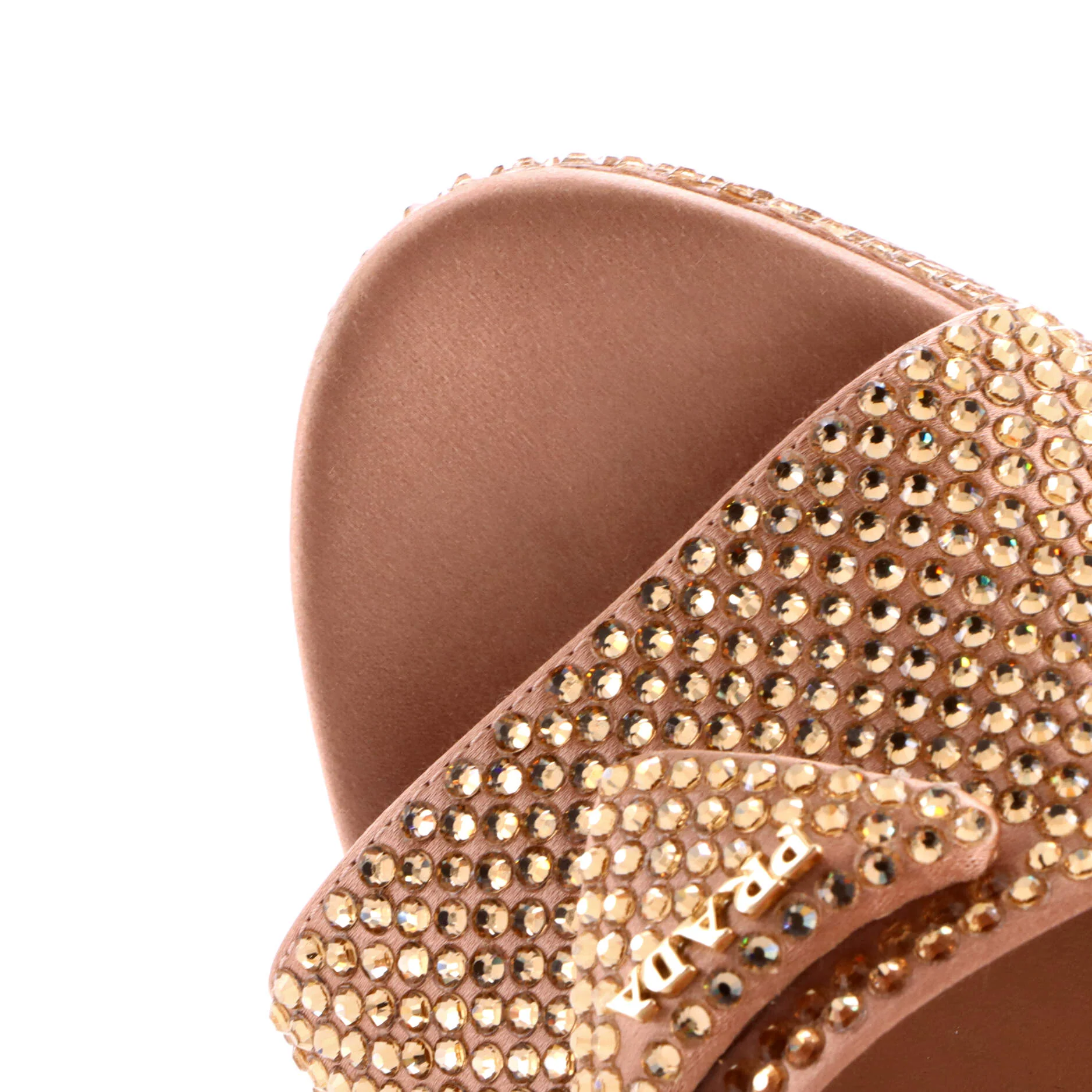 Women's Triangle Logo Ankle Strap Platform Sandals Crystal Embellished Satin - Image 5