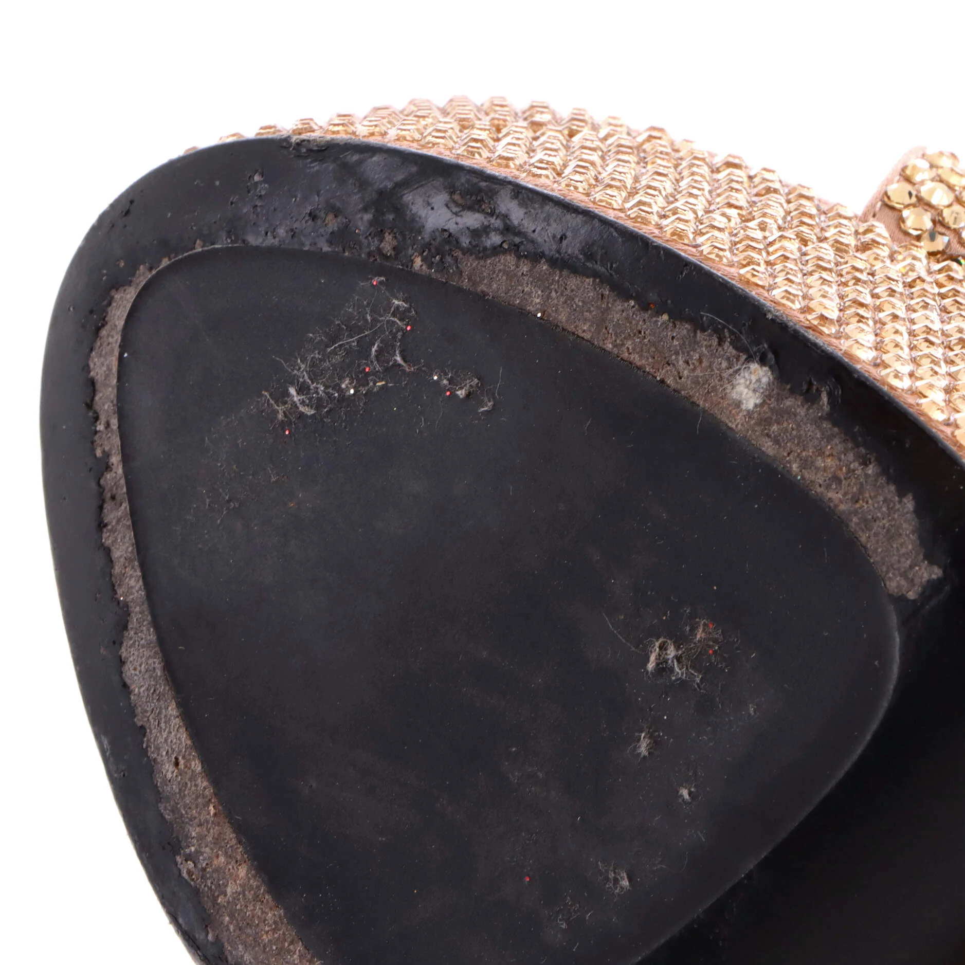 Women's Triangle Logo Ankle Strap Platform Sandals Crystal Embellished Satin - Image 6
