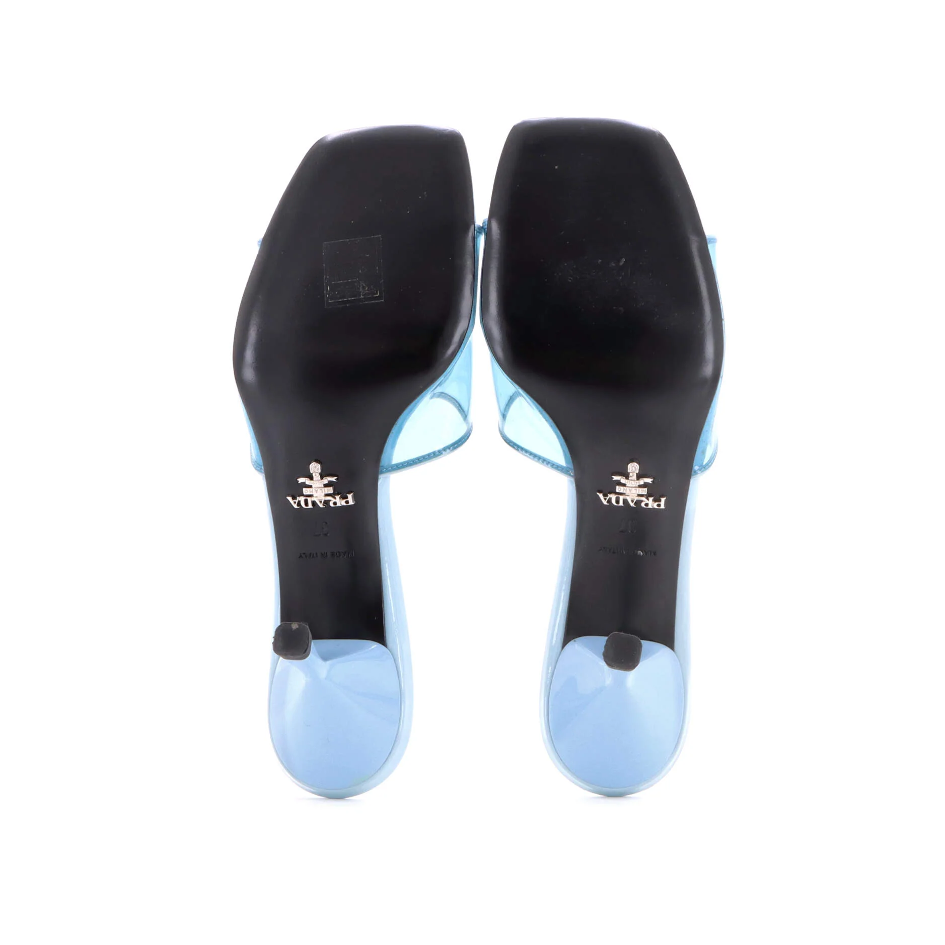 Women's Triangle Logo Kitten Heeled Sandals PVC with Patent - Image 4