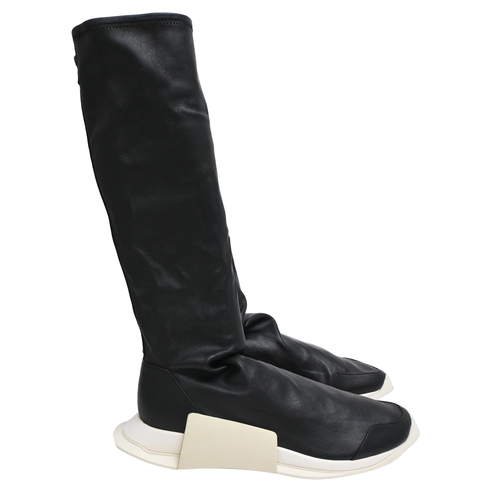 Women's Rick Owens x Adidas Level Sock Runner Boots in Black Leather