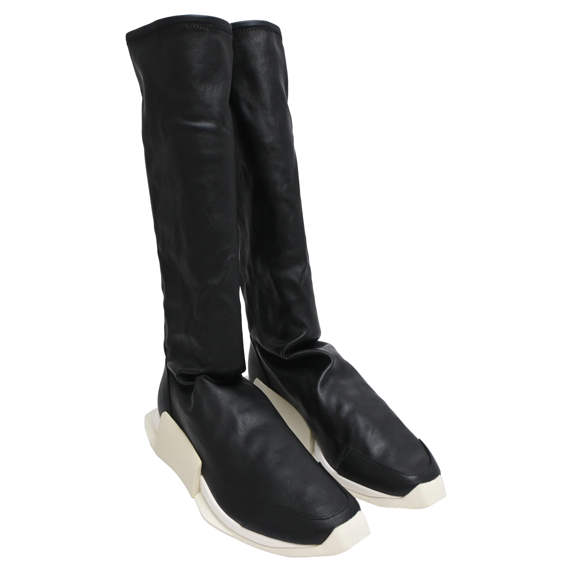 Women's Rick Owens x Adidas Level Sock Runner Boots in Black Leather - Image 4