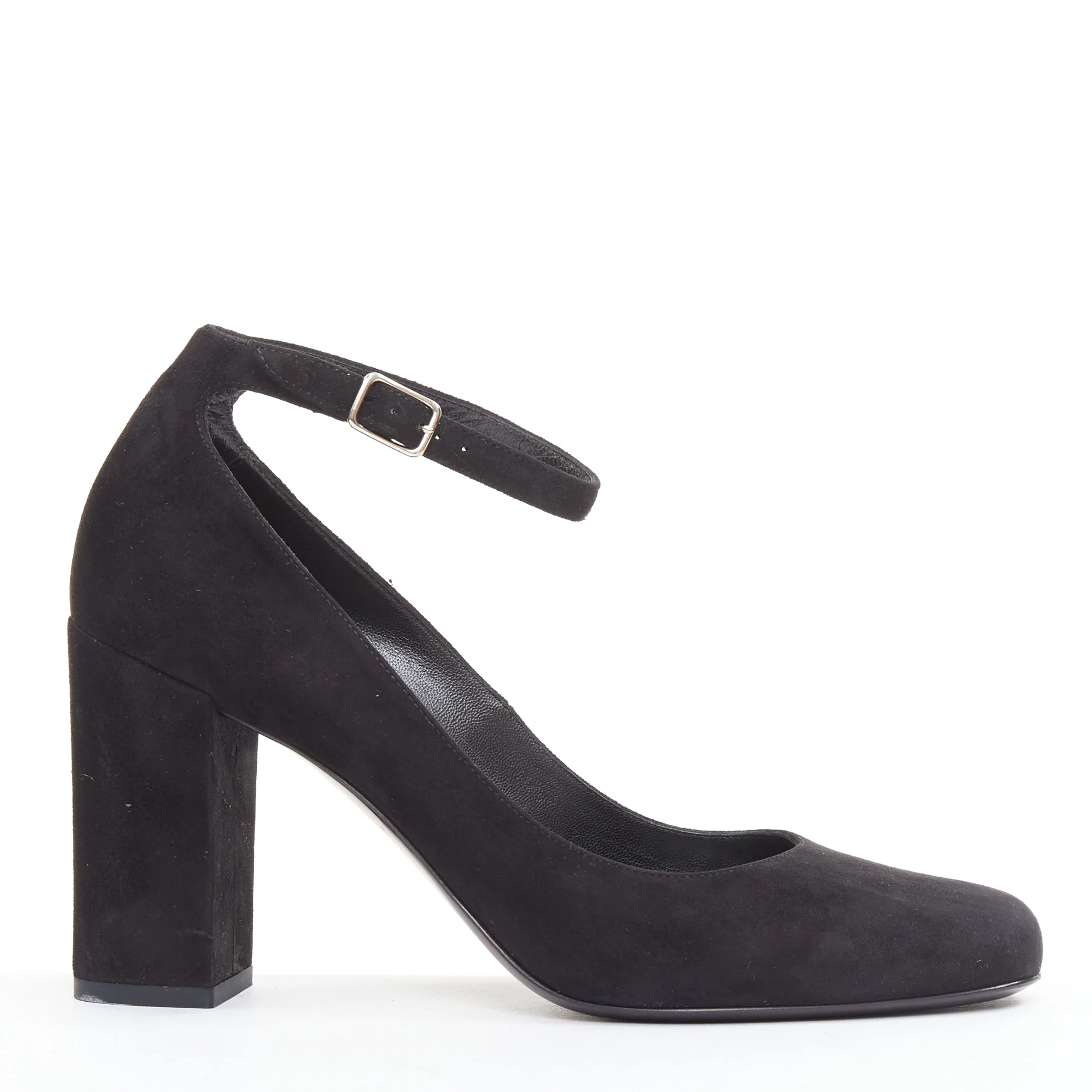 Women's SAINT LAURENT black suede leather buckle maryjane block heel pump EU37.5