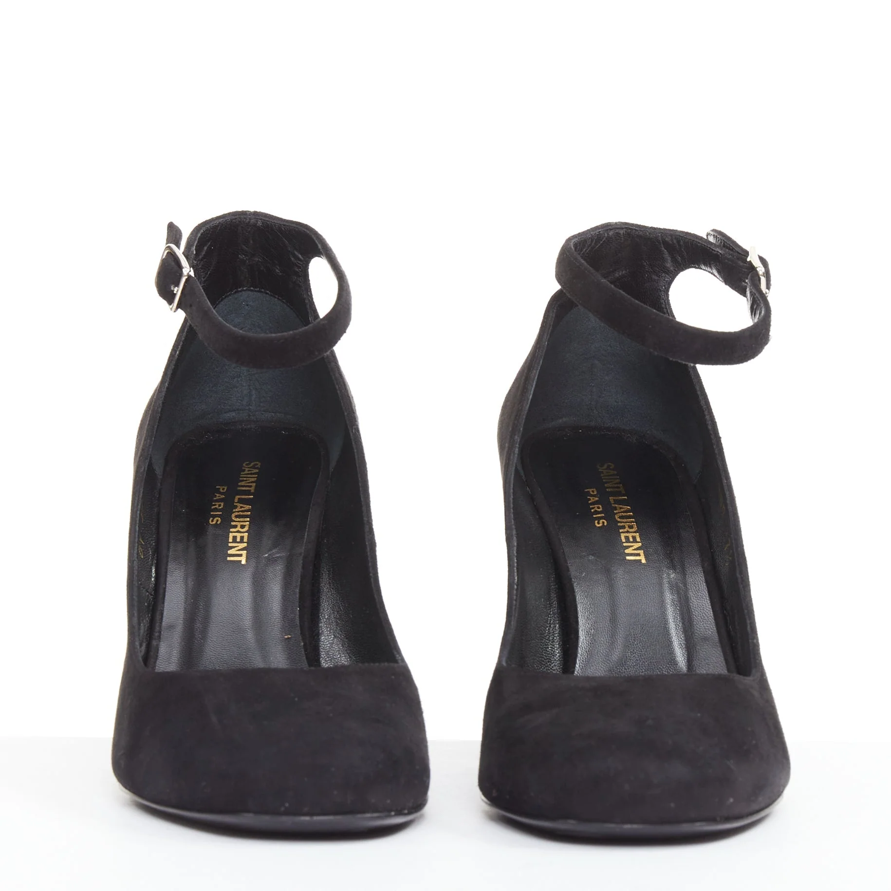 Women's SAINT LAURENT black suede leather buckle maryjane block heel pump EU37.5 - Image 3