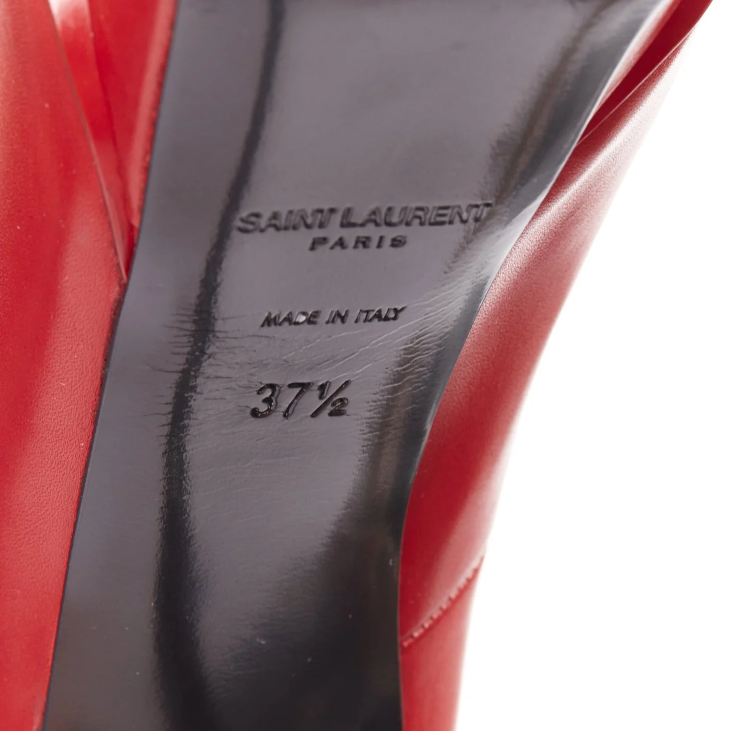 Women's SAINT LAURENT Janis Rouge Oriente red leather studded heel platform pumps EU37.5 - Image 10