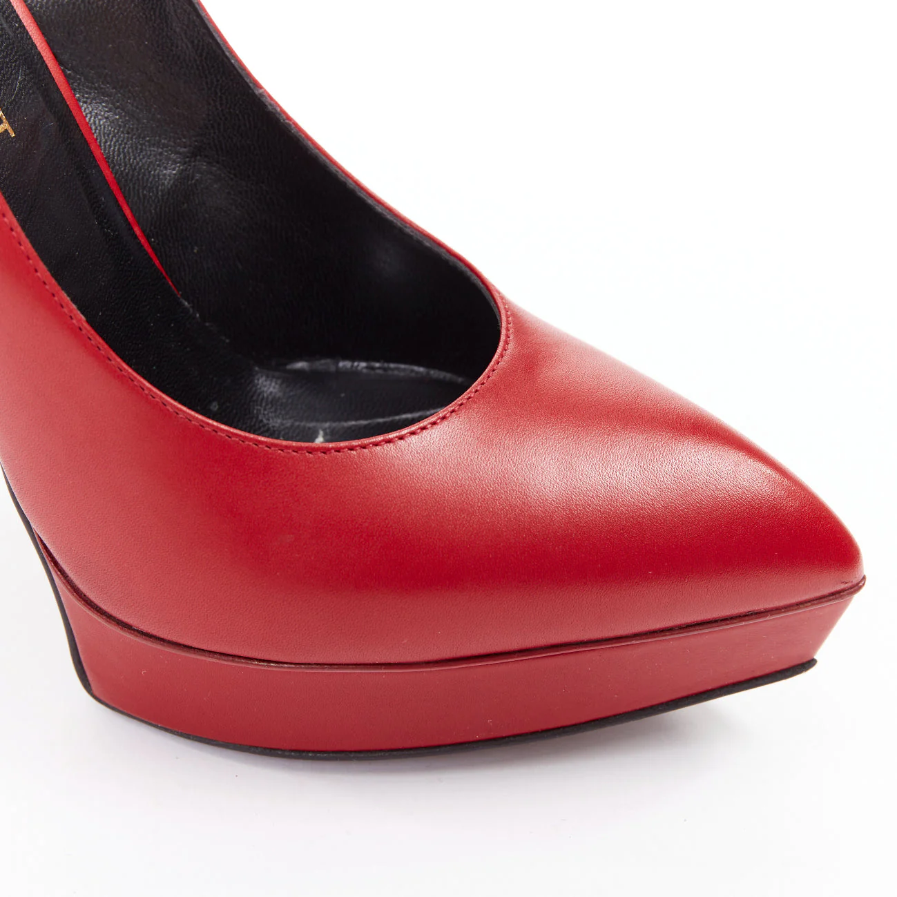 Women's SAINT LAURENT Janis Rouge Oriente red leather studded heel platform pumps EU37.5 - Image 8