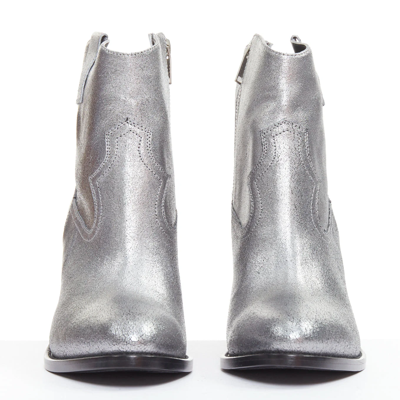 Women's SAINT LAURENT metallic silver blue leather western cowboy ankle boot EU37.5 - Image 3