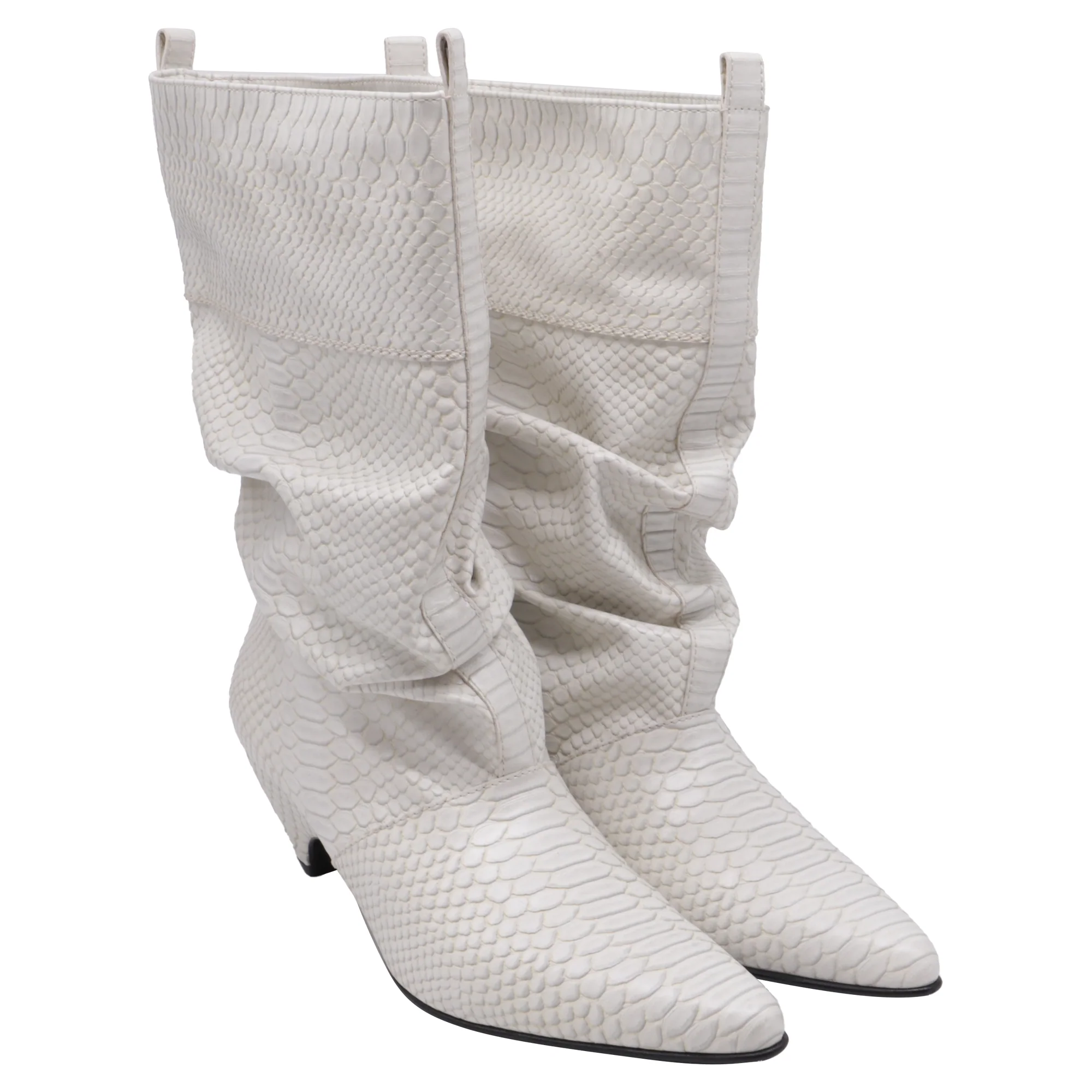 Women's Stella Mccartney Snakeskin-Embossed Mid-Calf Boots in White Leather - Image 3