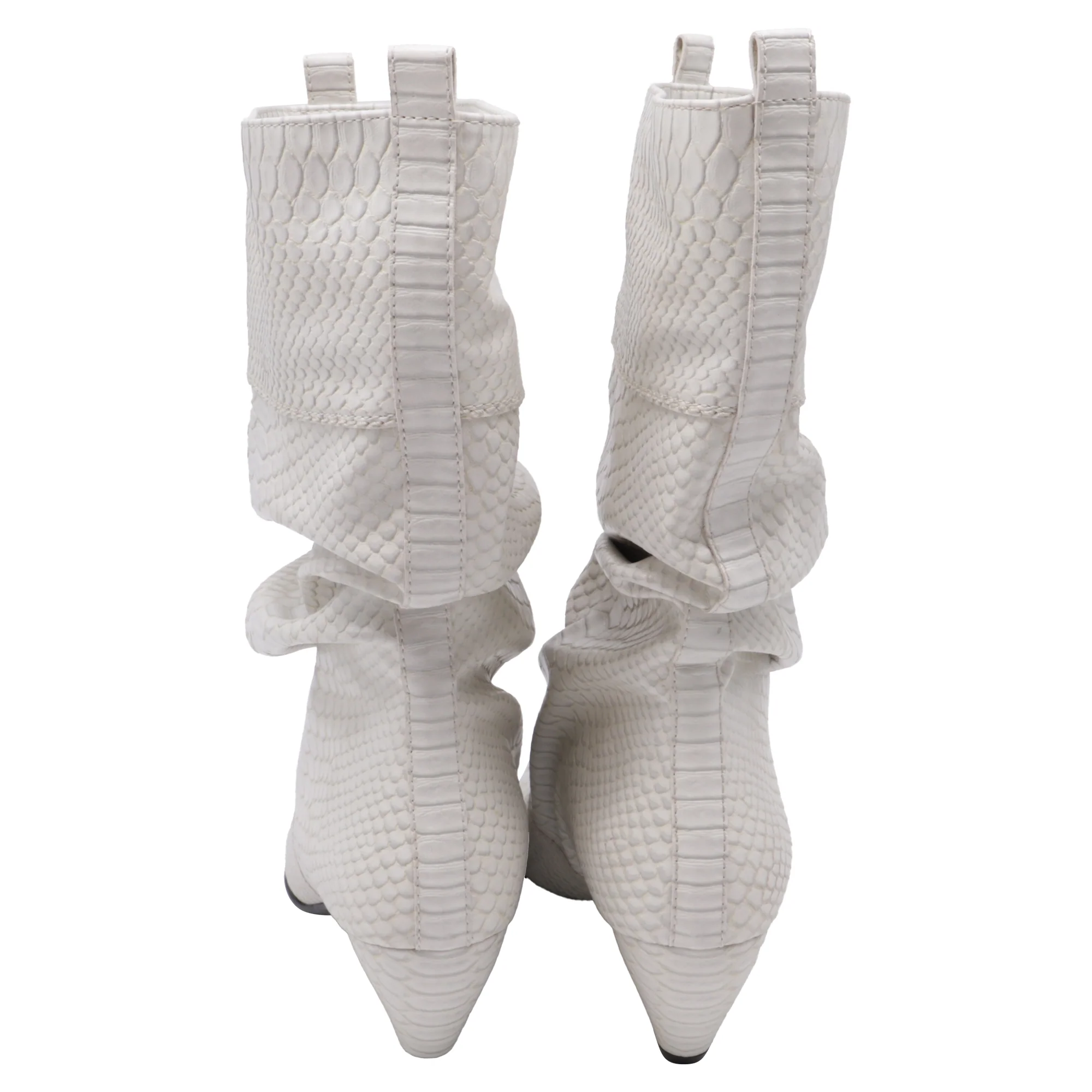 Women's Stella Mccartney Snakeskin-Embossed Mid-Calf Boots in White Leather - Image 5