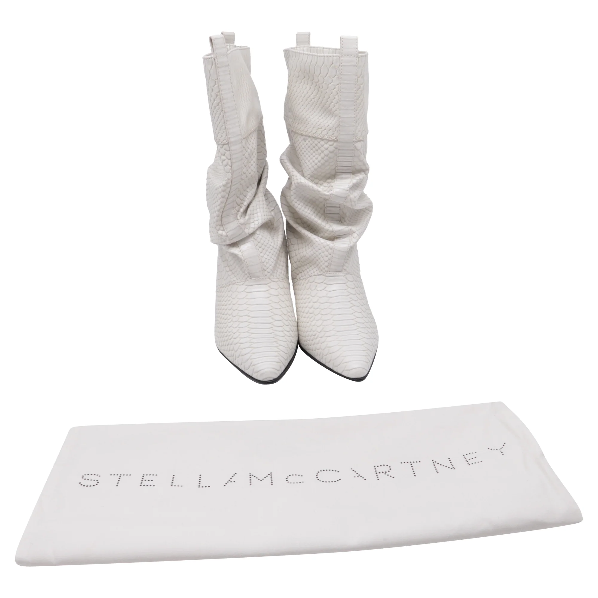 Women's Stella Mccartney Snakeskin-Embossed Mid-Calf Boots in White Leather - Image 7