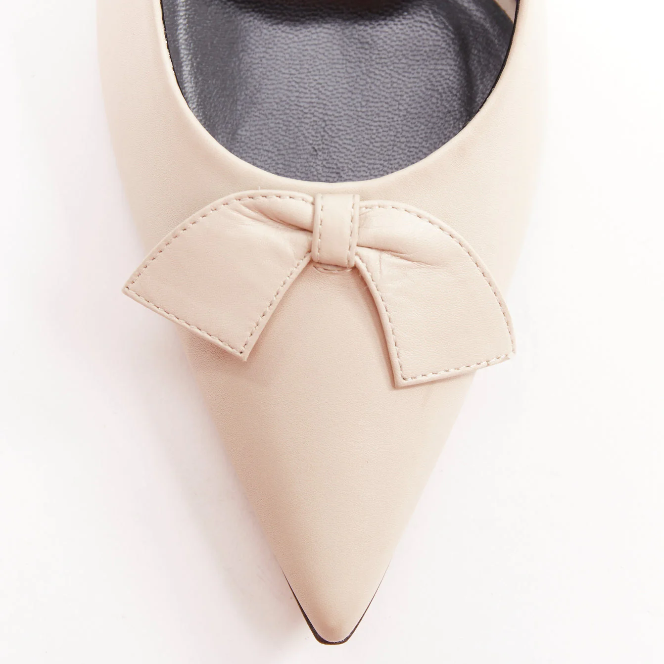 Women's THE ROW Champagne Pump Bow rose beige soft calf pointy spool heel pump EU37 - Image 6