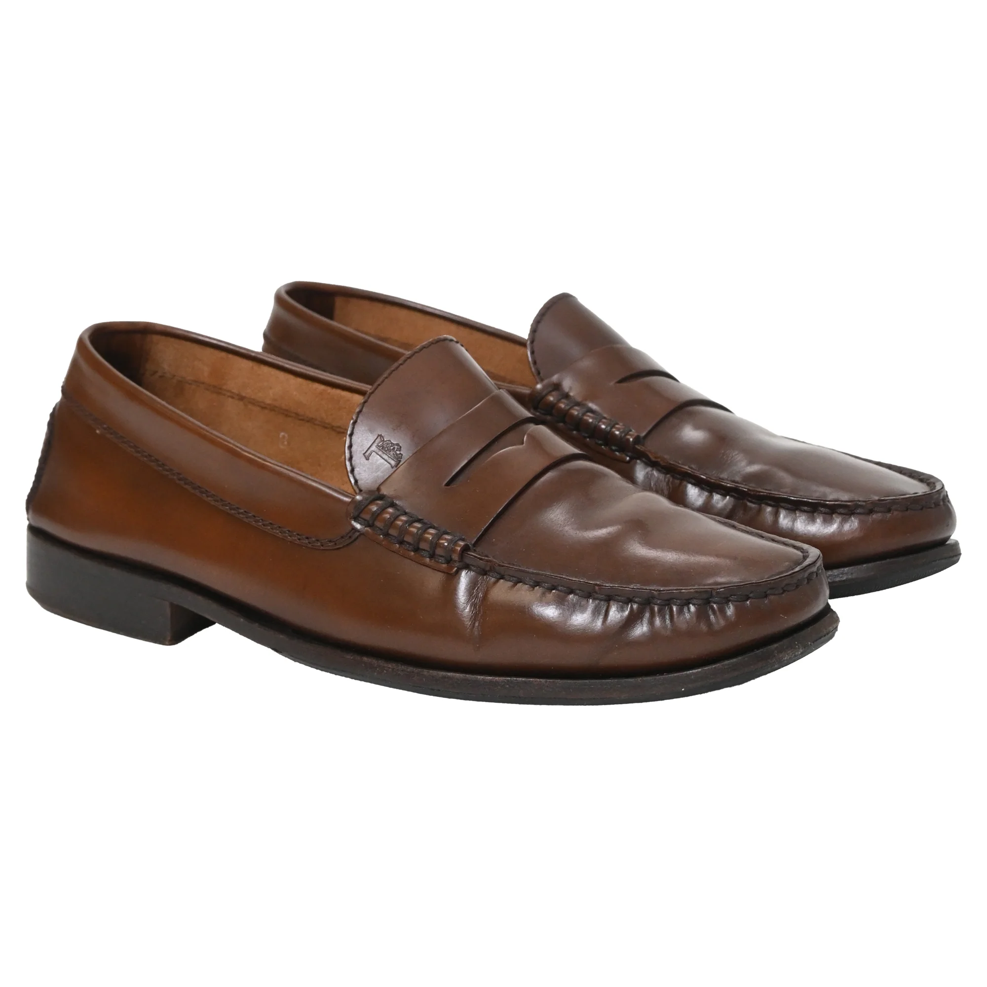 Men's  Tod's Logo-Embossed Polished Loafers in Brown Calfskin Leather - Image 4
